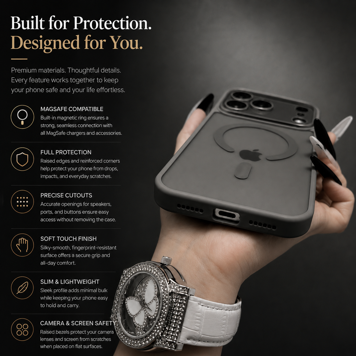 Premium Luxury iPhone Case MagSafe Compatible Matte Magnetic Translucent Cover PC TPU Hybrid Shockproof Anti Fingerprint Protective Durable Design Finish