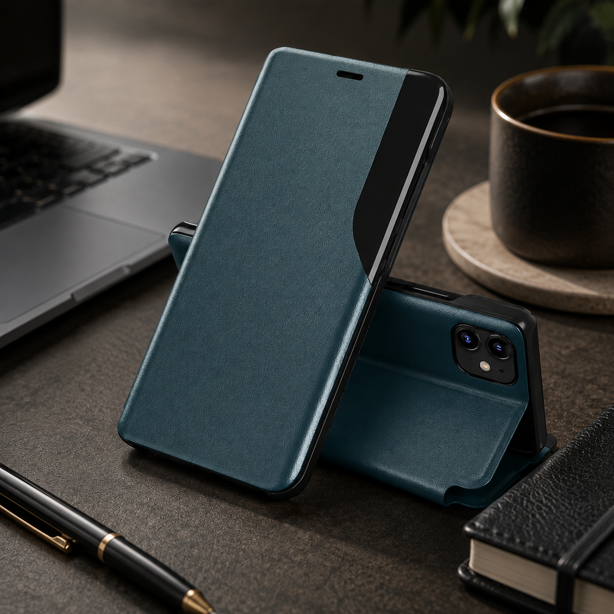 Premium Luxury iPhone Case MagSafe Compatible PU Leather Flip Wallet Cover Card Holder Kickstand Shockproof Full Body Camera Protection Slim Design Finish