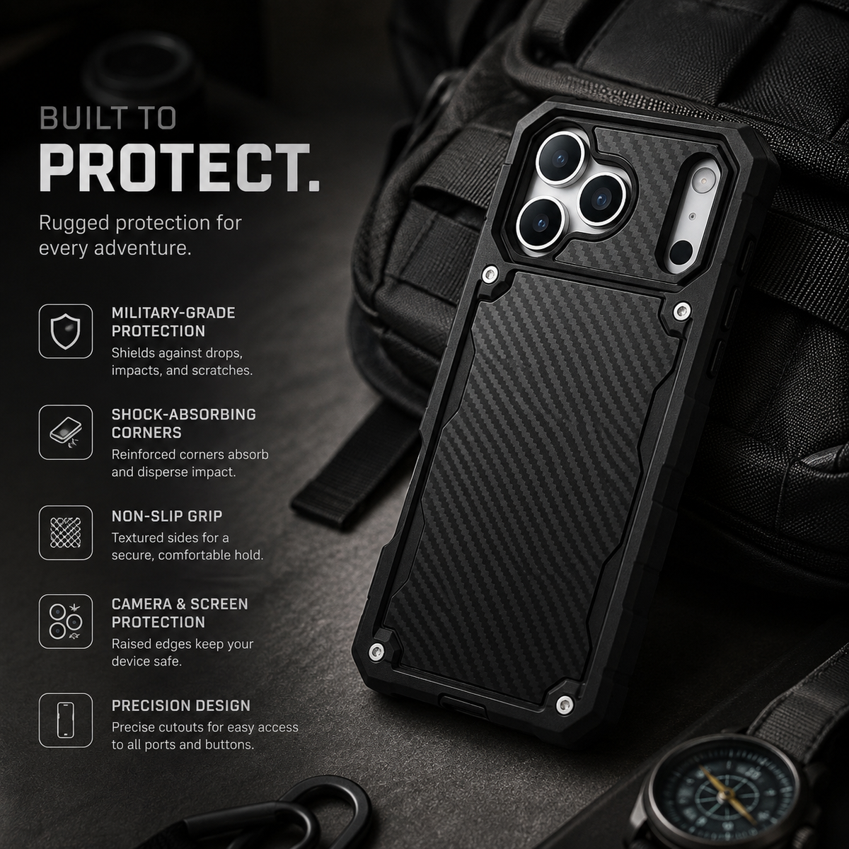 Premium Luxury iPhone Case MagSafe Compatible Rugged Heavy Duty Cover Shockproof Military Grade Drop Protection Anti Slip Grip Slim Durable Design Finish