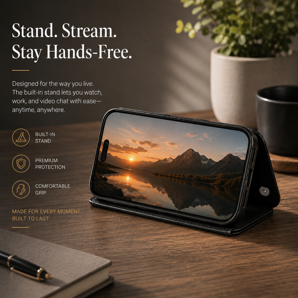 Premium Luxury iPhone Case Magnetic Flip Wallet Cover Faux Leather Card Holder Kickstand Shockproof Full Body Camera Protection Slim Design Finish