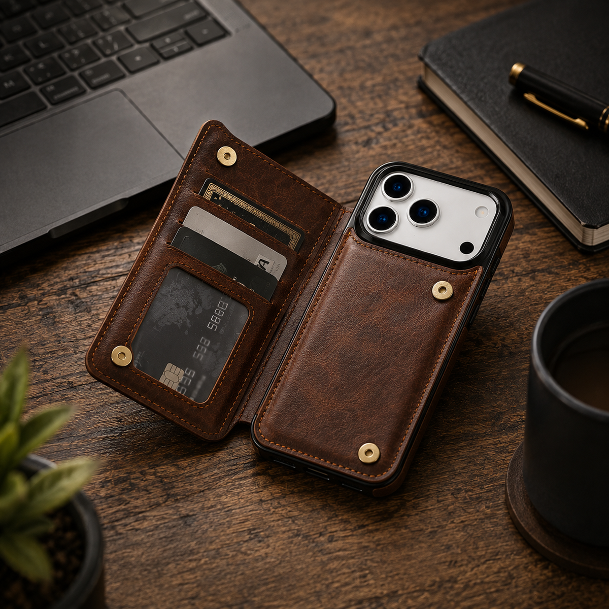 Premium Luxury iPhone Case Magnetic Flip Wallet Cover Faux Leather Card Holder Kickstand Shockproof Full Body Camera Protection Slim Design Finish
