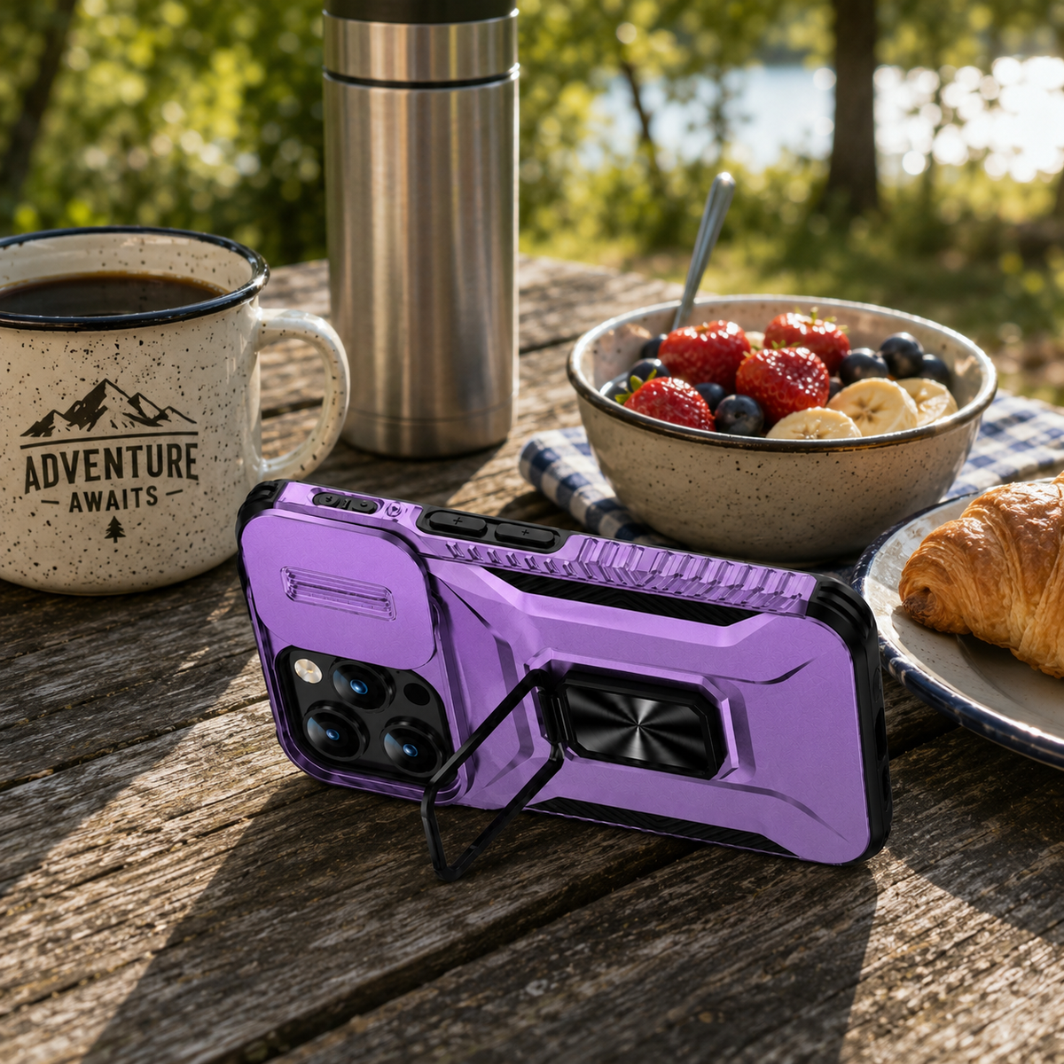 Premium Luxury iPhone Case Shockproof Cover Full Body Protection Sliding Camera Lens Guard Rotary Stand Anti Slip Grip Durable Design Finish
