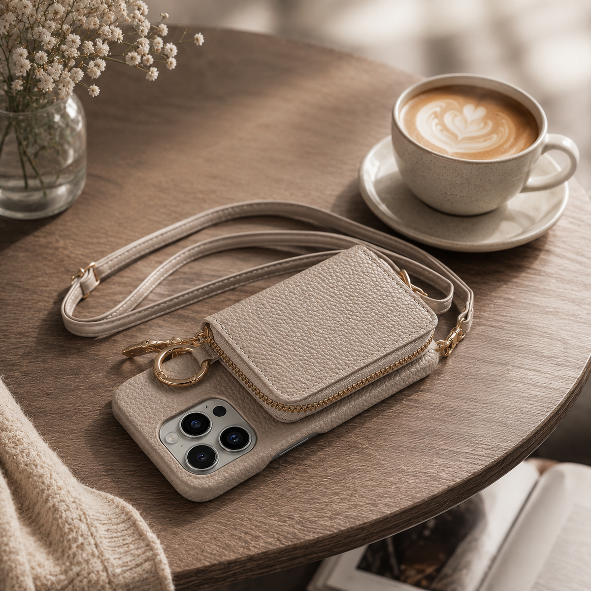 Premium Luxury iPhone Case Zipper Wallet Crossbody Cover PU Leather Card Holder Lanyard Strap Magnetic Closure Shockproof Full Protection Slim Design Finish