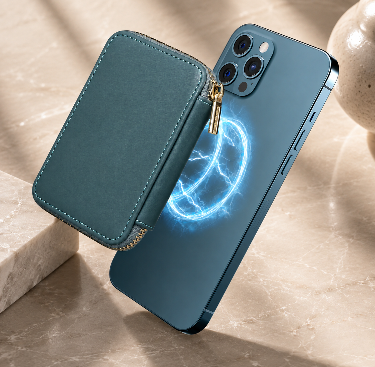 Premium Magnetic Leather Wallet MagSafe Card Holder RFID Blocking Slim Wallet Case Card Storage Lanyard Support Compatible with iPhone
