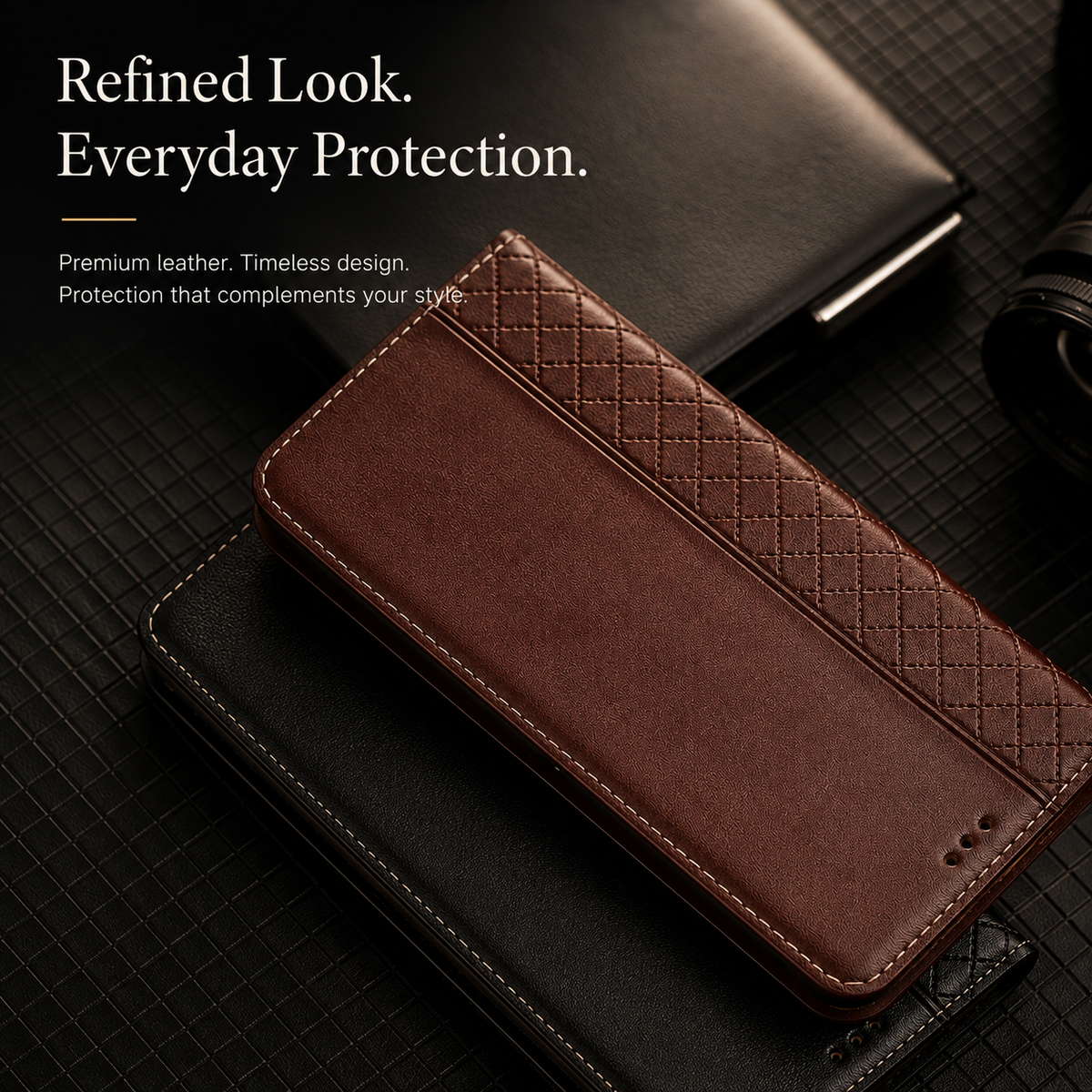 Premium iPhone Case Genuine Leather Flip Cover Card Holder Kickstand Magnetic Closure Shockproof Full Body Protective Design Slim Business Style