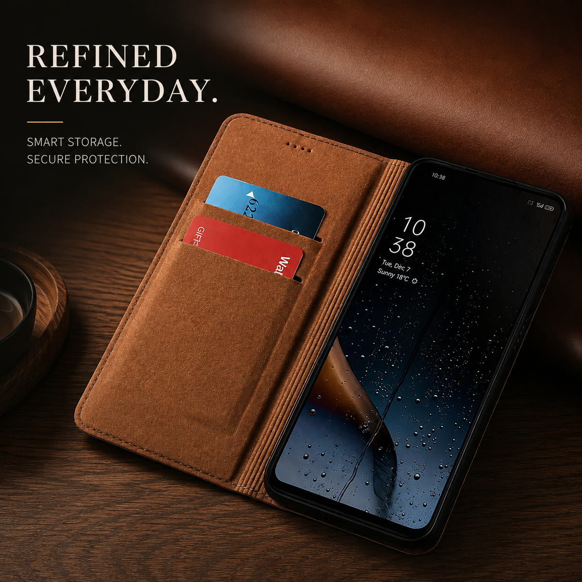 Premium iPhone Case Genuine Leather Flip Cover Card Holder Kickstand Magnetic Closure Shockproof Full Body Protective Design Slim Business Style