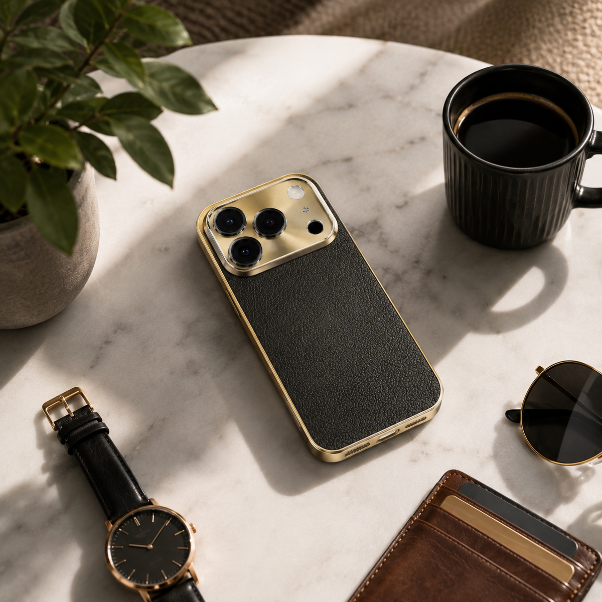 Premium iPhone Case Genuine Leather Magnetic Cover MagSafe Compatible Rotating Ring Stand Shockproof Frameless Camera Lens Protection Anti Scratch Slim Design