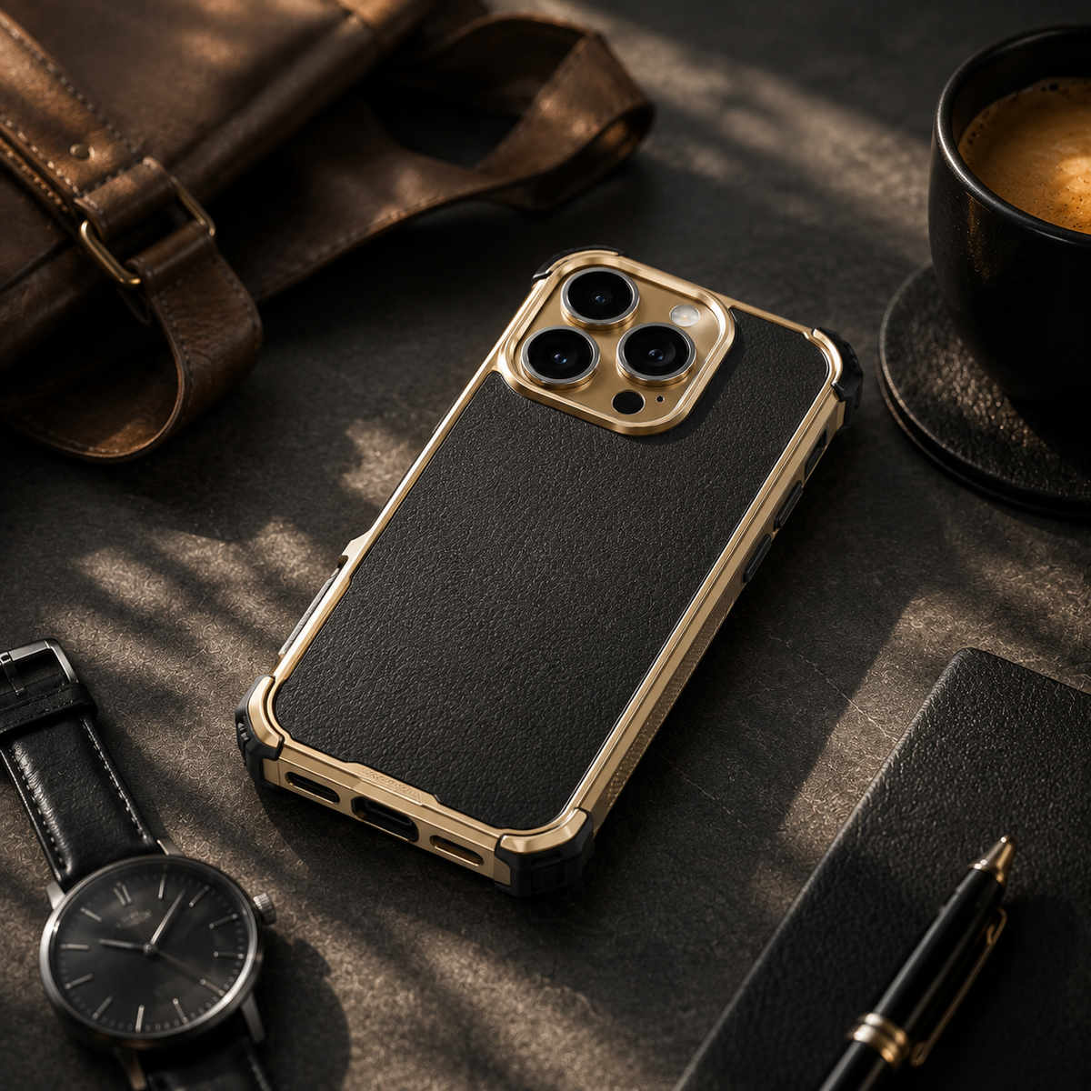 Premium iPhone Case Genuine Leather Magnetic Cover MagSafe Compatible Rotating Ring Stand Shockproof Frameless Camera Lens Protection Anti Scratch Slim Design