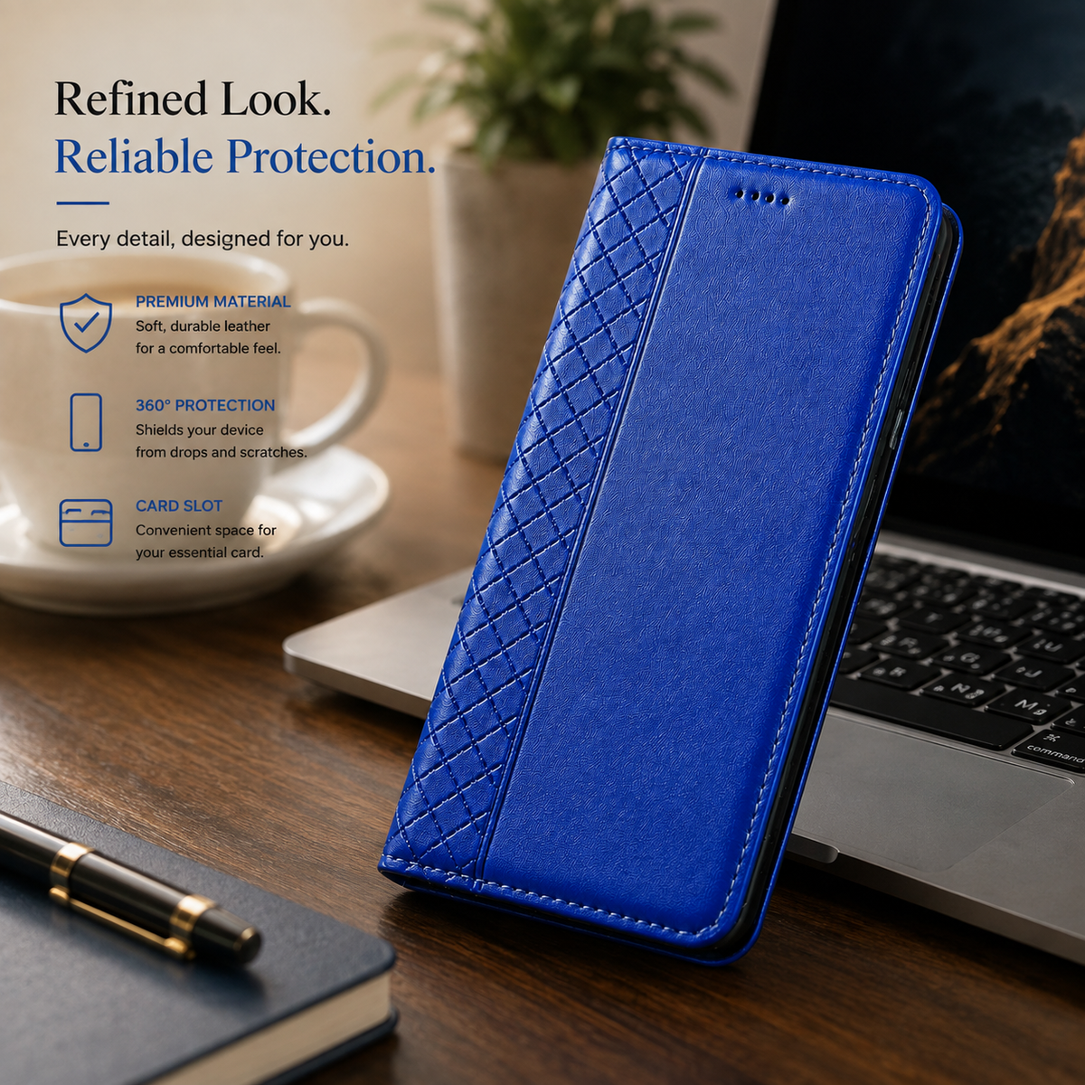 Premium iPhone Case Genuine Nappa Leather Wallet Flip Protective Cover Card Holder Magnetic Closure Kickstand Shockproof Full Body Business Design