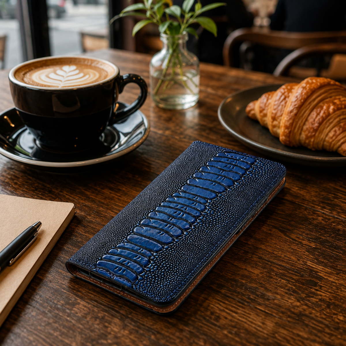 Premium iPhone Case Genuine Ostrich Leather Wallet Cover Camera Lens Protection Magnetic Card Holder Kickstand Anti Scratch Full Coverage
