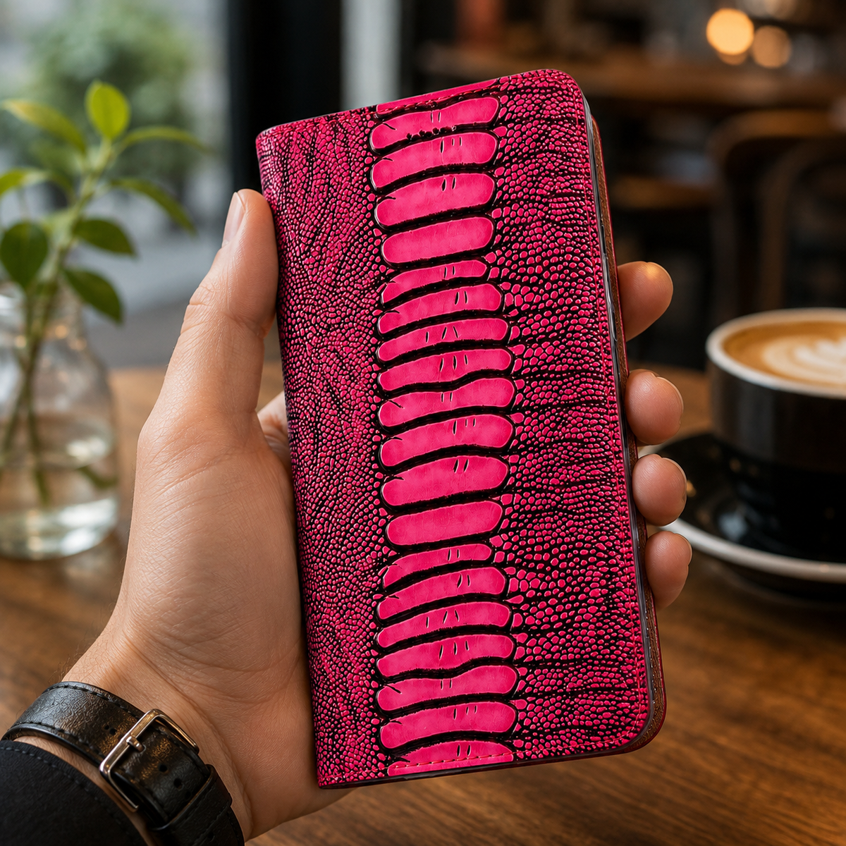 Premium iPhone Case Genuine Ostrich Leather Wallet Cover Camera Lens Protection Magnetic Card Holder Kickstand Anti Scratch Full Coverage
