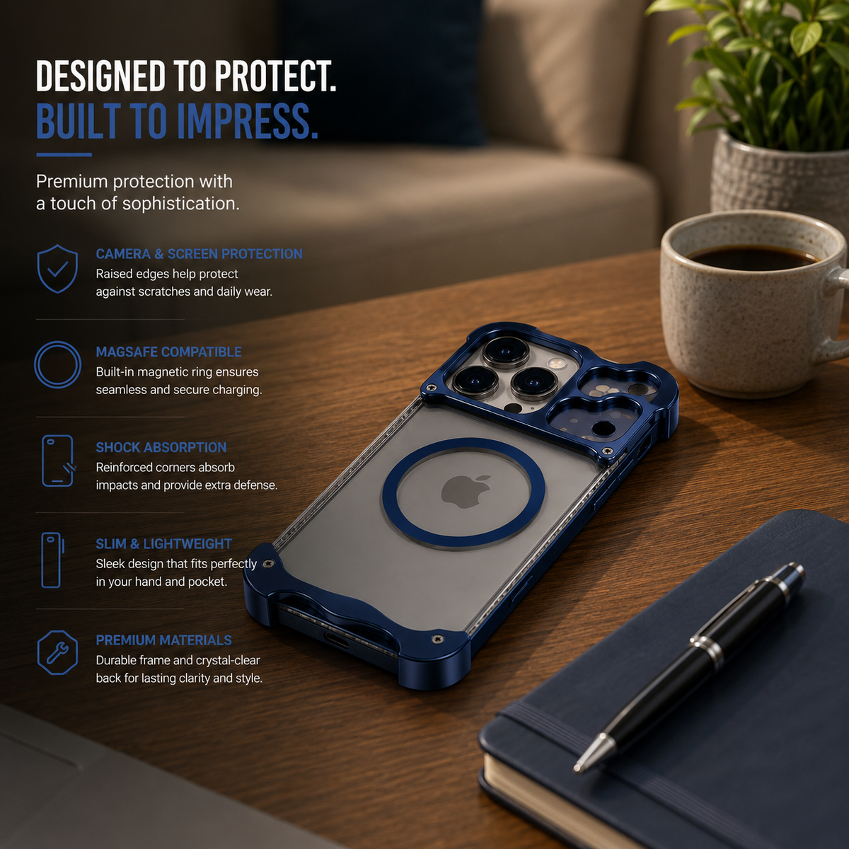 Premium iPhone Case MagSafe Compatible Aluminum Corner Bumper Protective Cover Transparent Back Shockproof Frameless Camera Protection Heat Dissipation Design