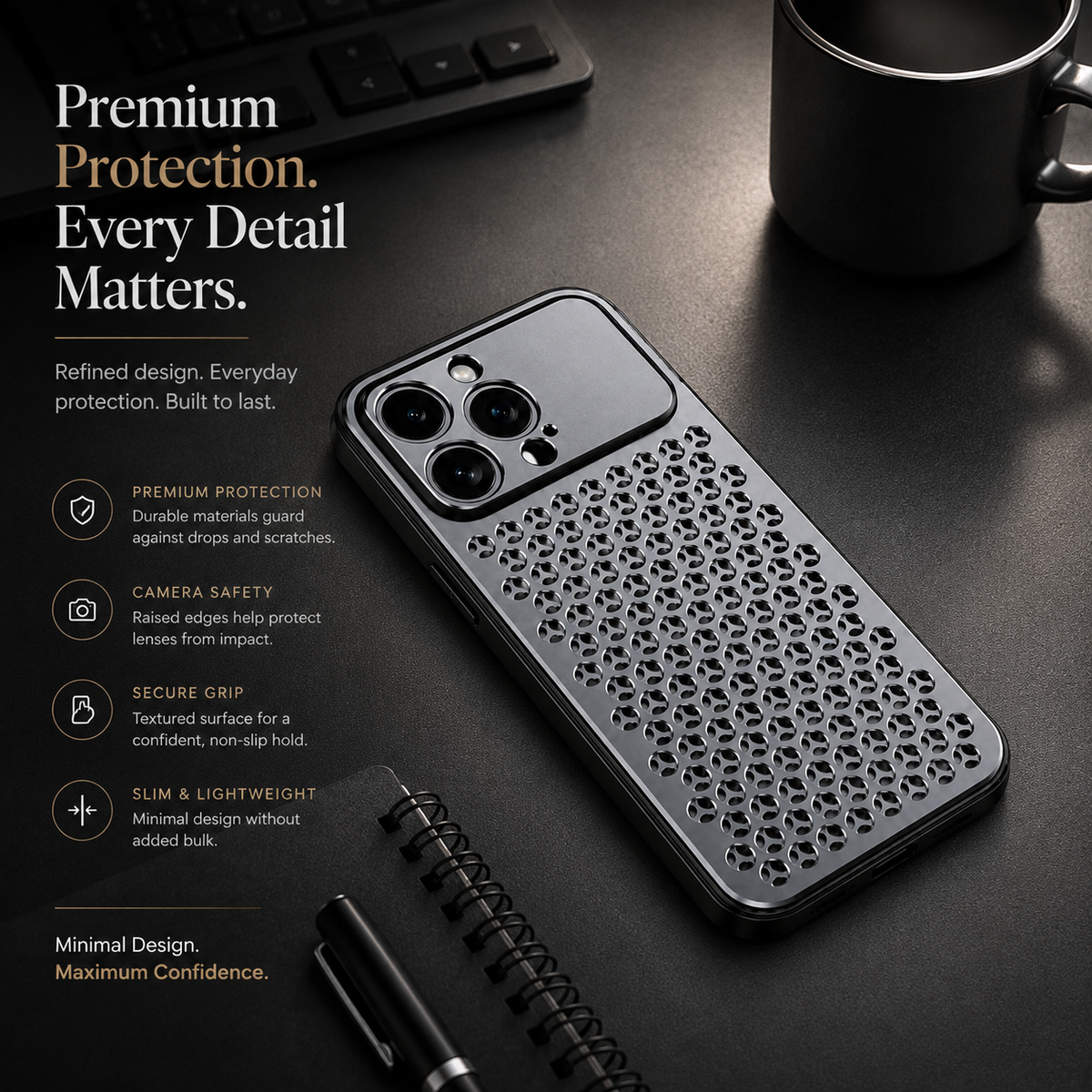 Premium iPhone Case MagSafe Compatible Aluminum Metal Breathable Protective Cover Ultra Thin Matte Anti Scratch Lightweight Heat Dissipation Protective Design