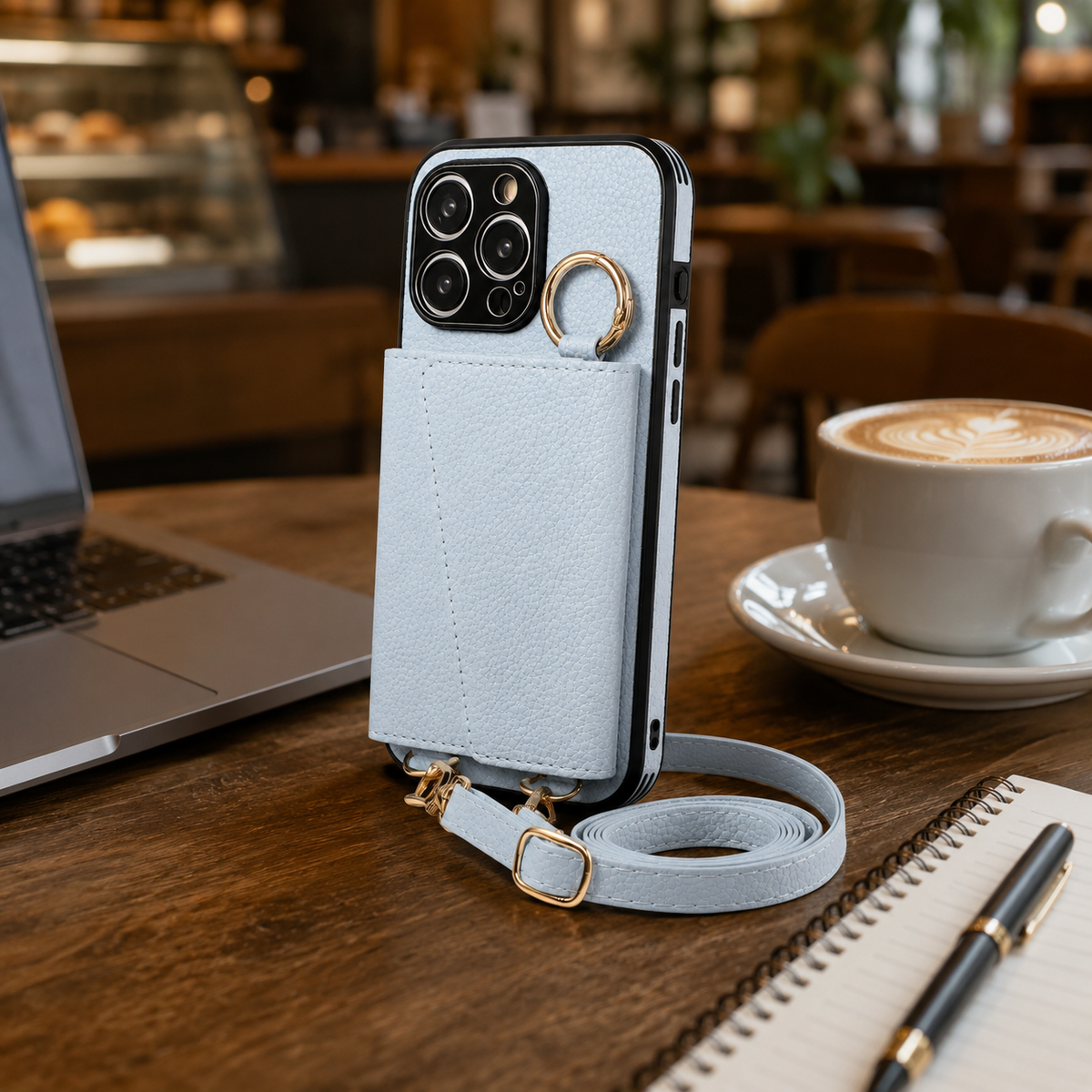 Premium iPhone Case MagSafe Compatible Crossbody Wallet Protective Cover PU Leather Card Holder Ring Stand Adjustable Strap Shockproof Full Body Design