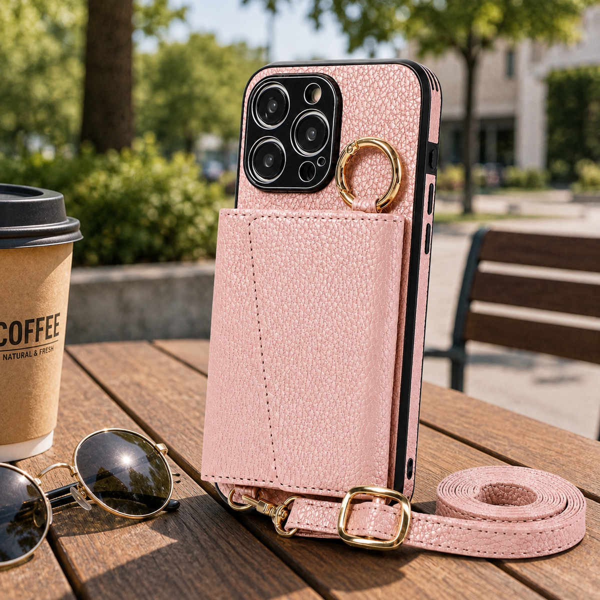 Premium iPhone Case MagSafe Compatible Crossbody Wallet Protective Cover PU Leather Card Holder Ring Stand Adjustable Strap Shockproof Full Body Design