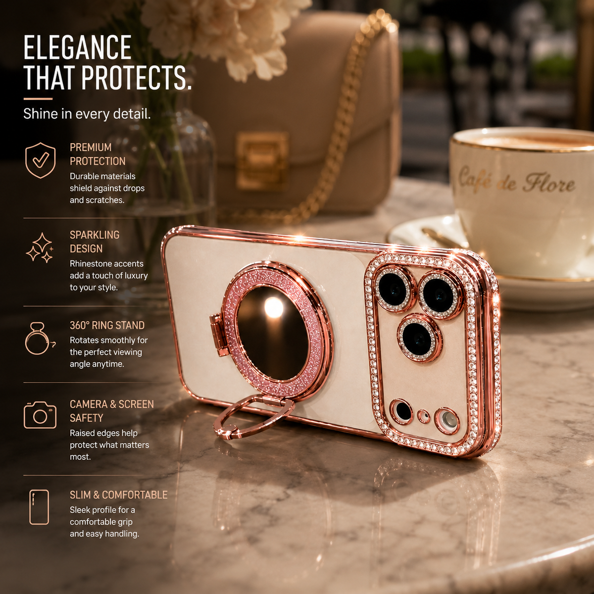 Premium iPhone Case MagSafe Compatible Diamond Mirror Glitter Protective Cover Transparent Shockproof Camera Protection Anti Scratch Slim Design