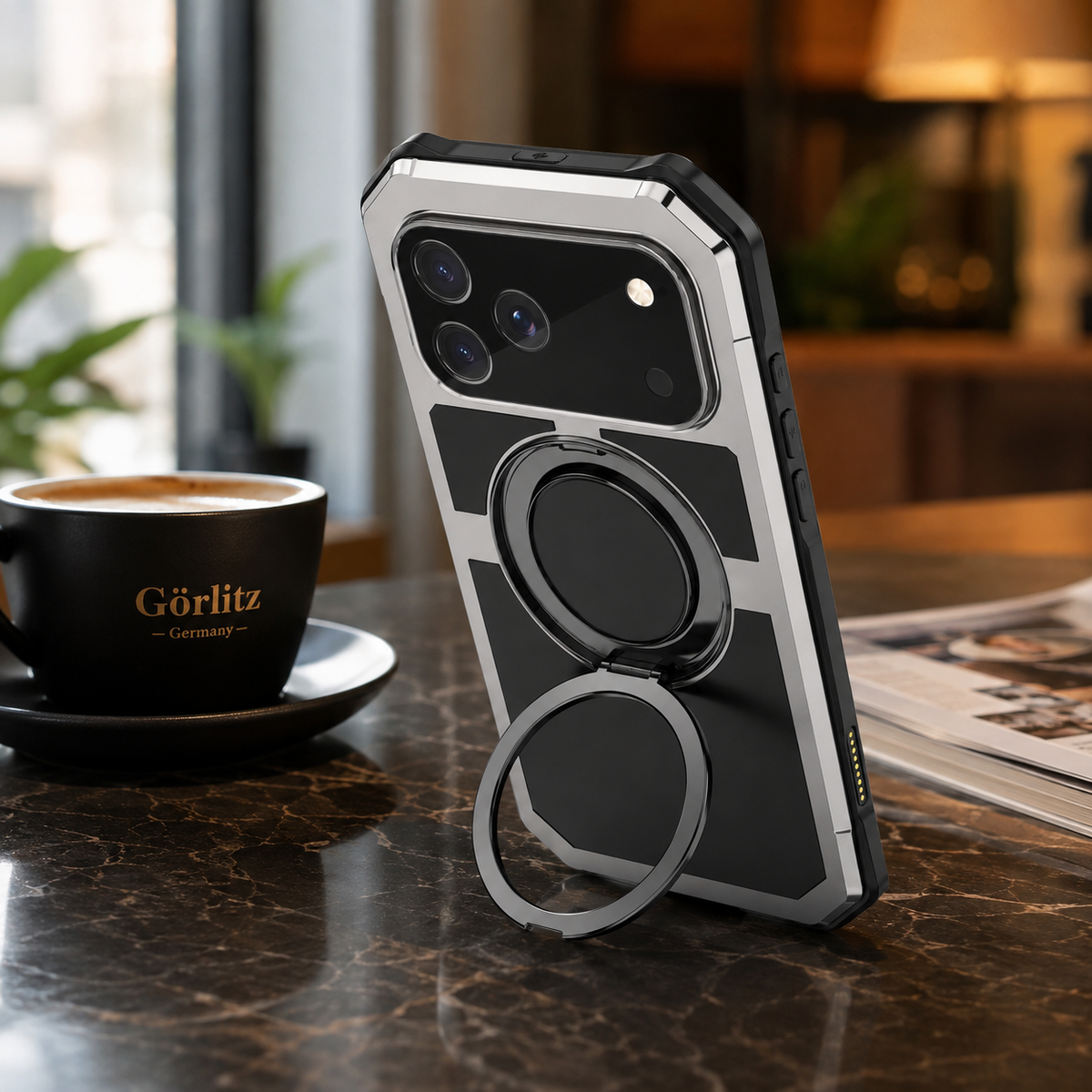 Premium iPhone Case MagSafe Compatible Magnetic Protective Cover Aluminum Armor Frame Built-in Kickstand Glass Screen Protector Shockproof Full Body Design