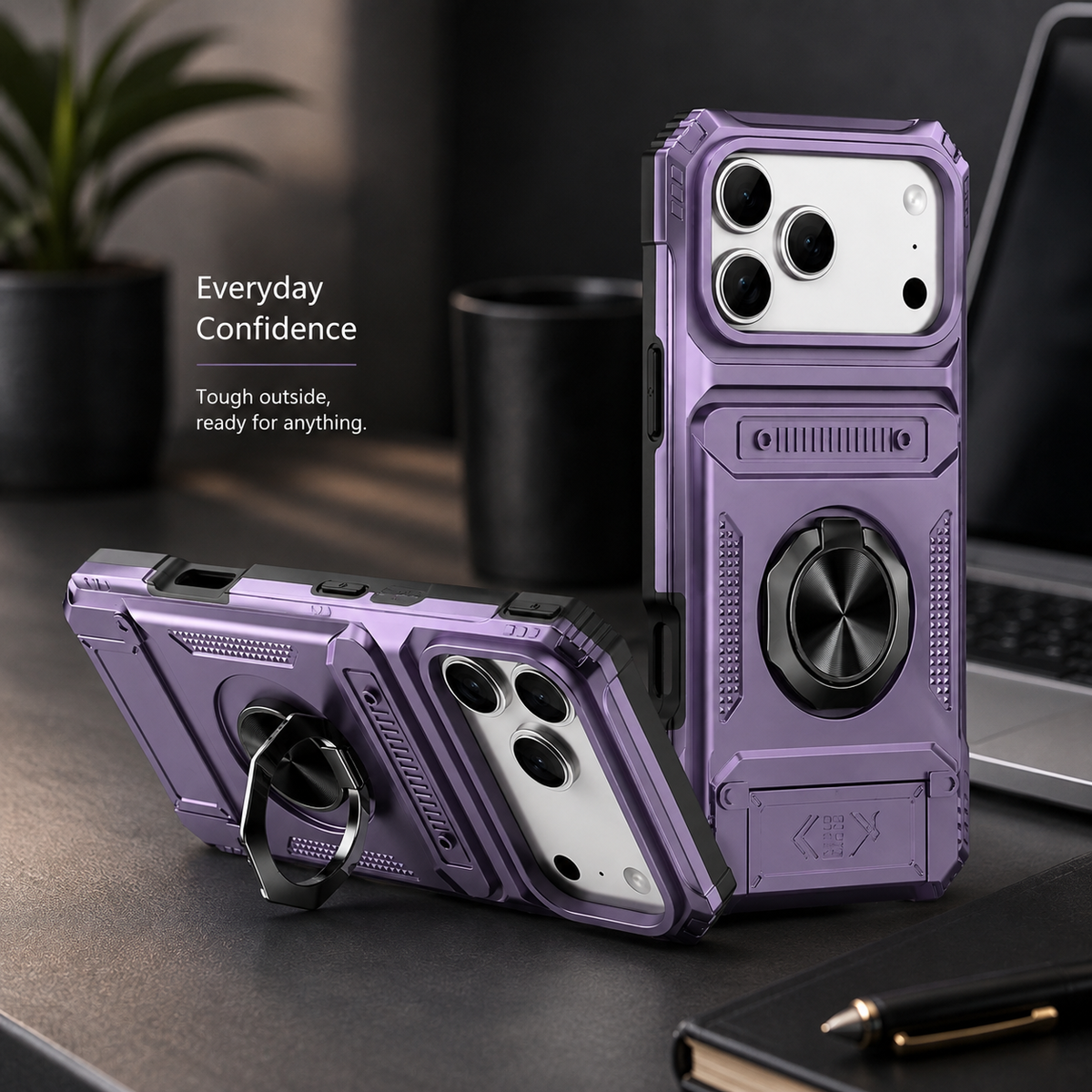 Premium iPhone Case MagSafe Compatible Magnetic Rotating Ring Kickstand Wallet Cover Heavy Duty Shockproof Protective PC Case Card Holder Full Coverage