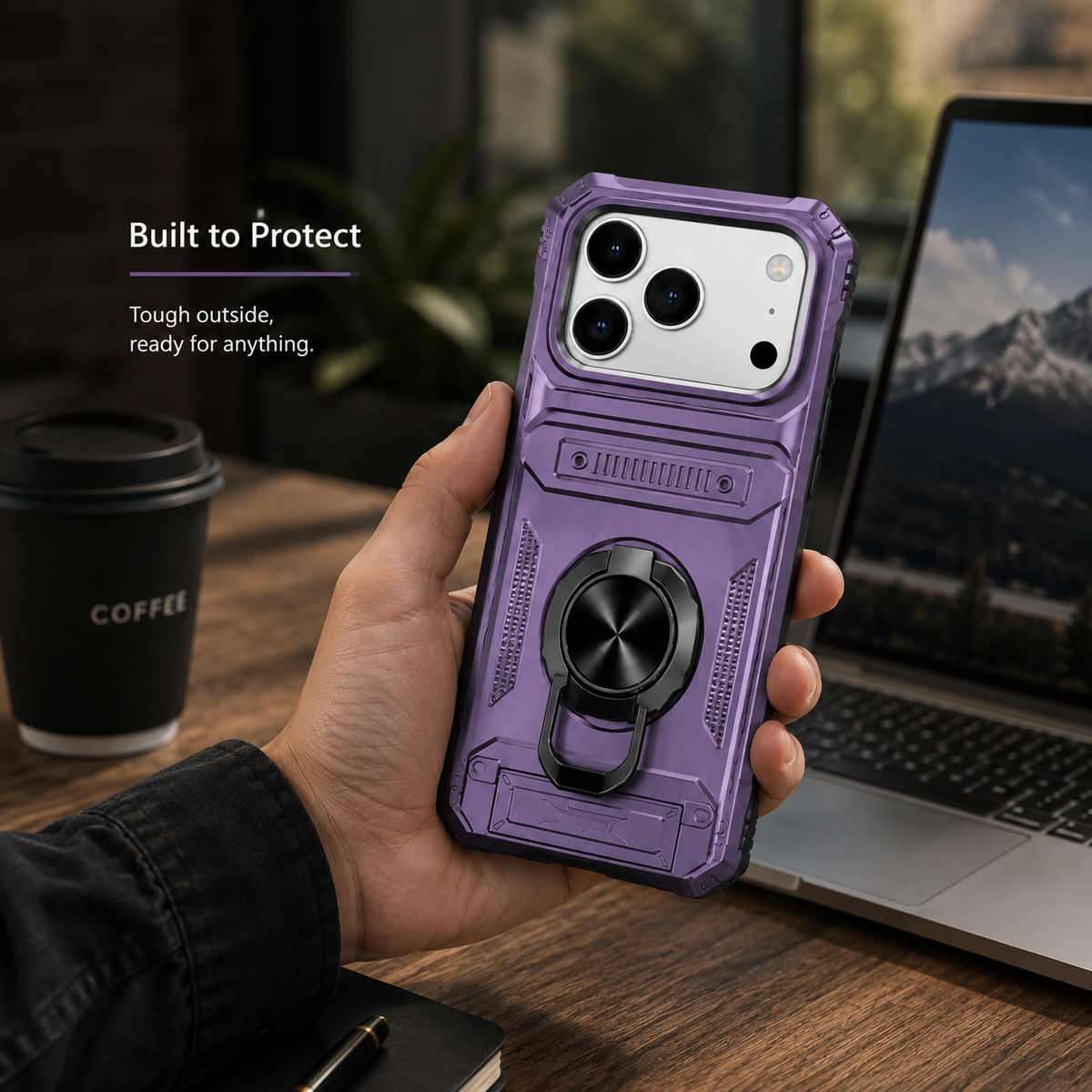 Premium iPhone Case MagSafe Compatible Magnetic Rotating Ring Kickstand Wallet Cover Heavy Duty Shockproof Protective PC Case Card Holder Full Coverage