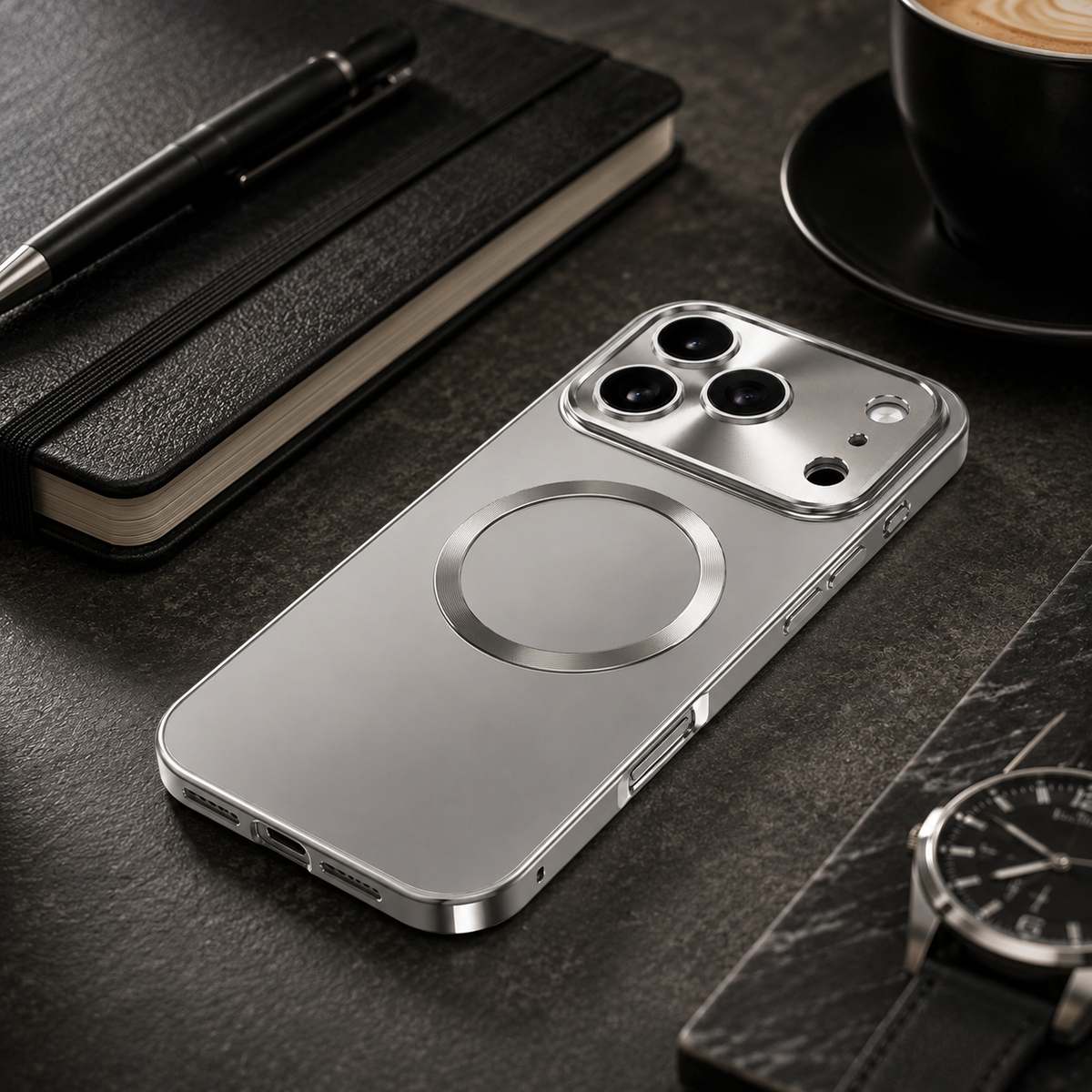 Premium iPhone Case MagSafe Compatible Magnetic Shockproof Protective Cover Camera Lens Protection Ultra Thin Aluminum Frame Frosted Matte Back Full Coverage