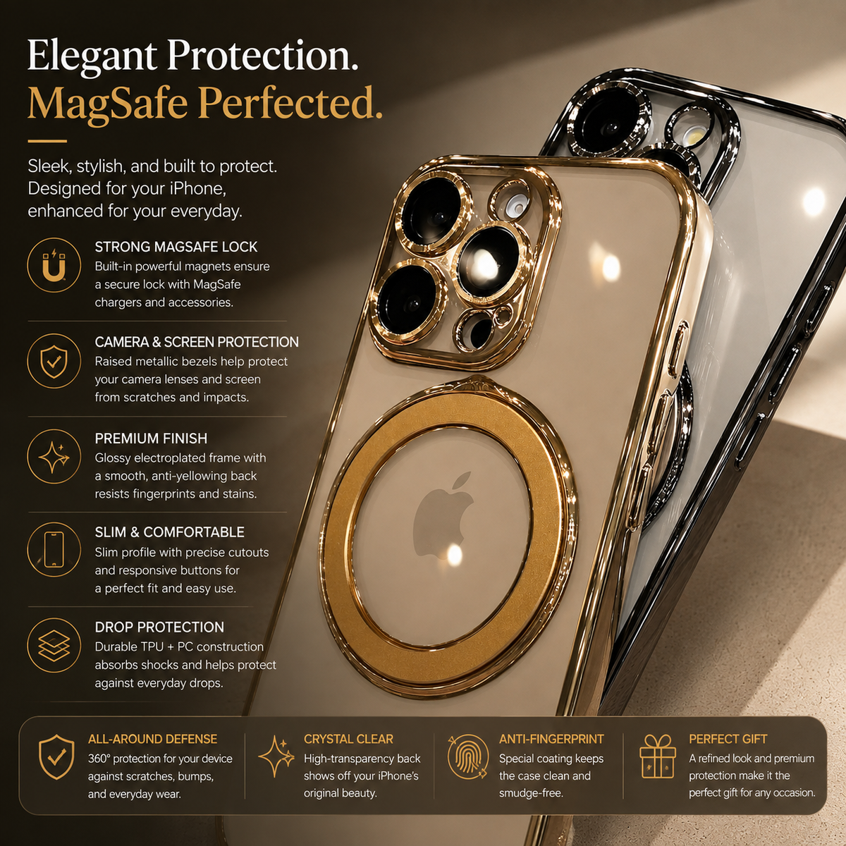 Premium iPhone Case MagSafe Compatible Protective Cover Camera Lens Protection Clear Acrylic Magnetic Stand Shockproof Anti Fingerprint Full Coverage