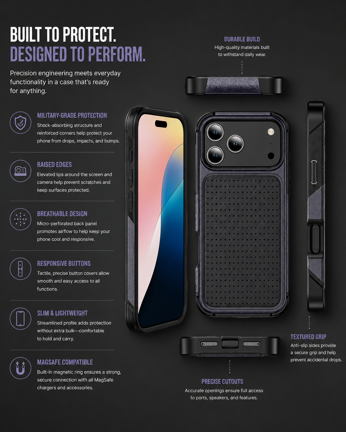 Premium iPhone Case Magnetic Protective Wallet Cover Shockproof Rugged Armor Camera Lens Protection Built In Stand Non Slip Full Coverage