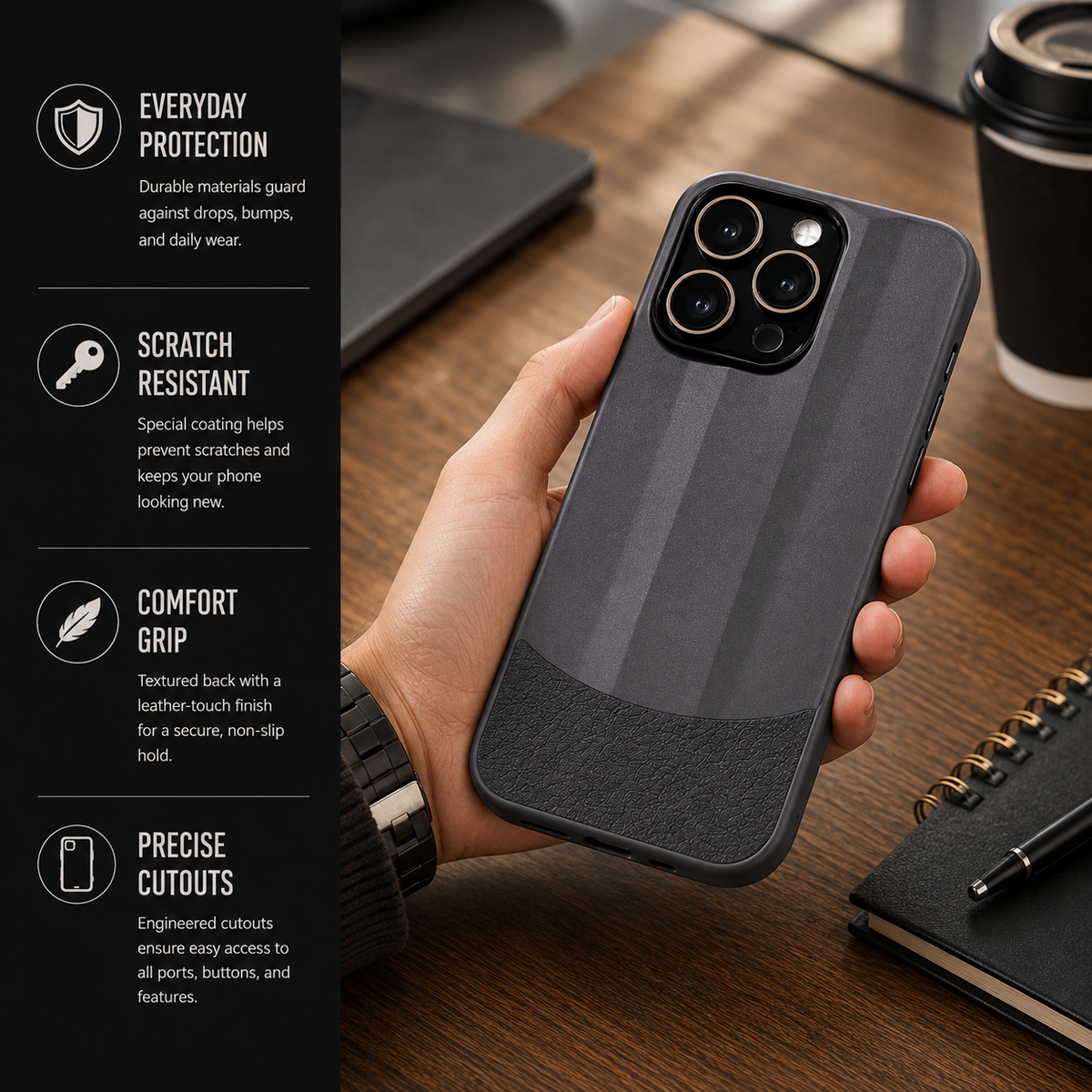Premium iPhone Case Matte Leather Protective Cover Camera Lens Protection Anti Scratch Anti Fingerprint Slim Hard Back Non Slip Full Coverage