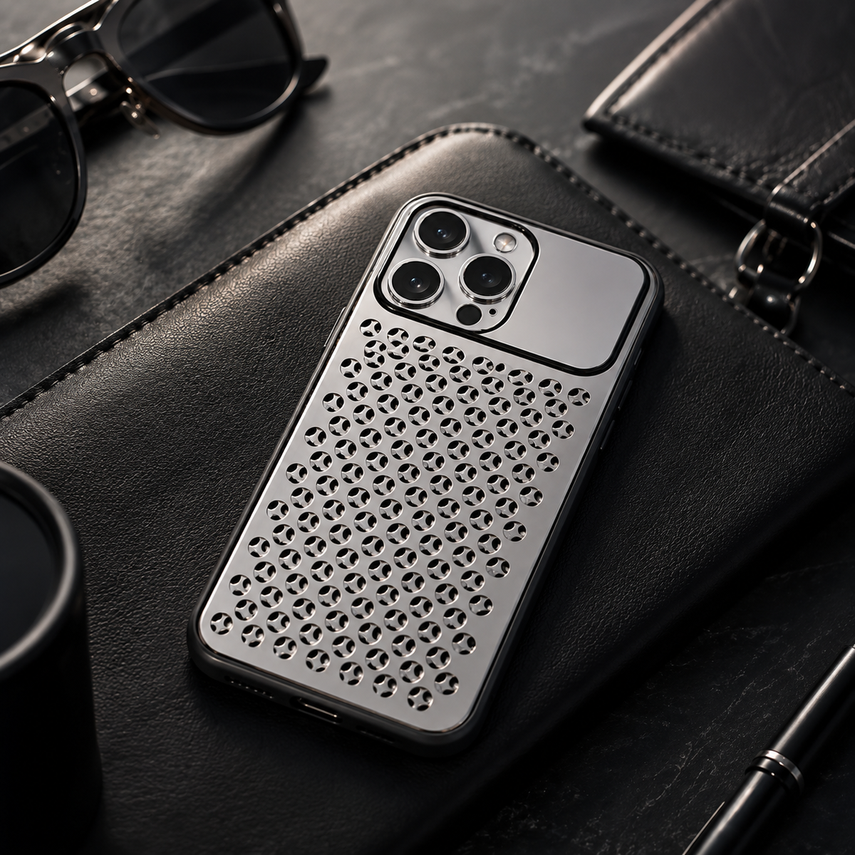 Premium iPhone Case Protective Cover Camera Lens Protection Aluminum Alloy Metal Frame Anti Scratch Anti Fingerprint Breathable Back Slim Full Coverage