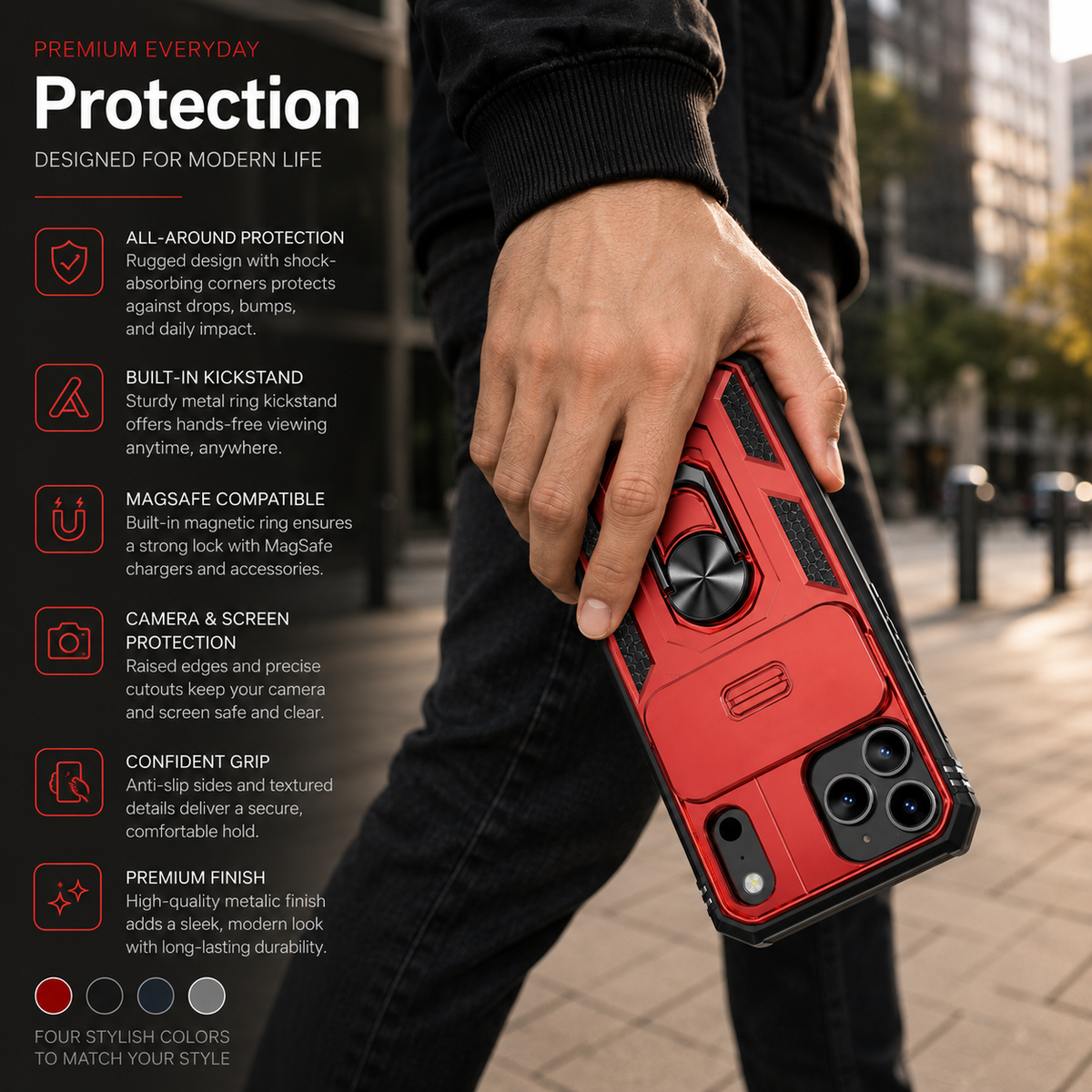 Premium iPhone Case Protective Cover Camera Lens Protection Shockproof Sliding Camera Cover 360 Rotating Kickstand Heavy Duty Anti Scratch Full Coverage
