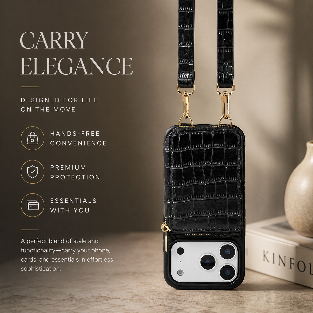 Premium iPhone Case Protective Wallet Cover Camera Lens Protection Crocodile Pattern Leather Crossbody Lanyard Card Holder Anti Fingerprint Slim Fit