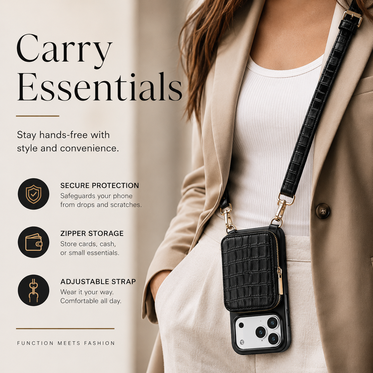 Premium iPhone Case Protective Wallet Cover Camera Lens Protection Crocodile Pattern Leather Crossbody Lanyard Card Holder Anti Fingerprint Slim Fit