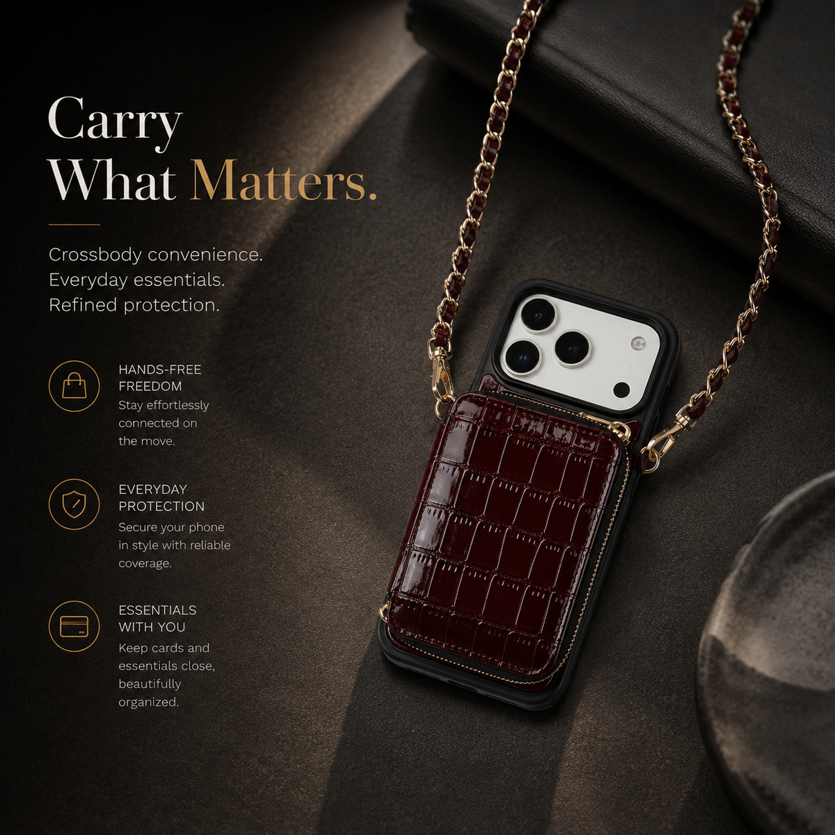 Premium iPhone Case Protective Wallet Cover Camera Lens Protection Crocodile Pattern Leather Crossbody Lanyard Card Holder Anti Fingerprint Slim Fit