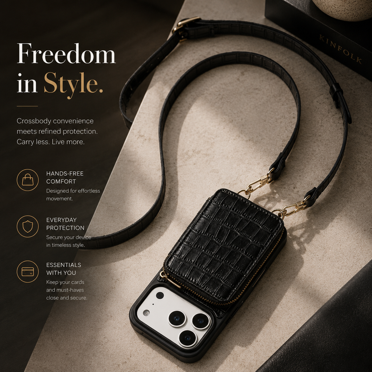 Premium iPhone Case Protective Wallet Cover Camera Lens Protection Crocodile Pattern Leather Crossbody Lanyard Card Holder Anti Fingerprint Slim Fit