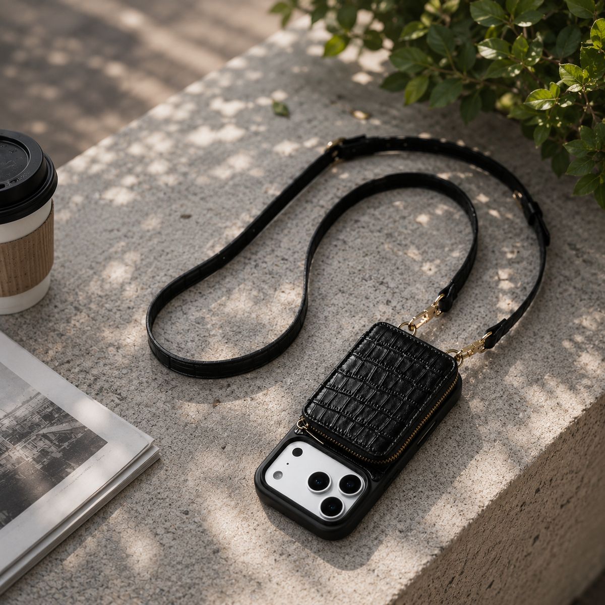 Premium iPhone Case Protective Wallet Cover Camera Lens Protection Crocodile Pattern Leather Crossbody Lanyard Card Holder Anti Fingerprint Slim Fit