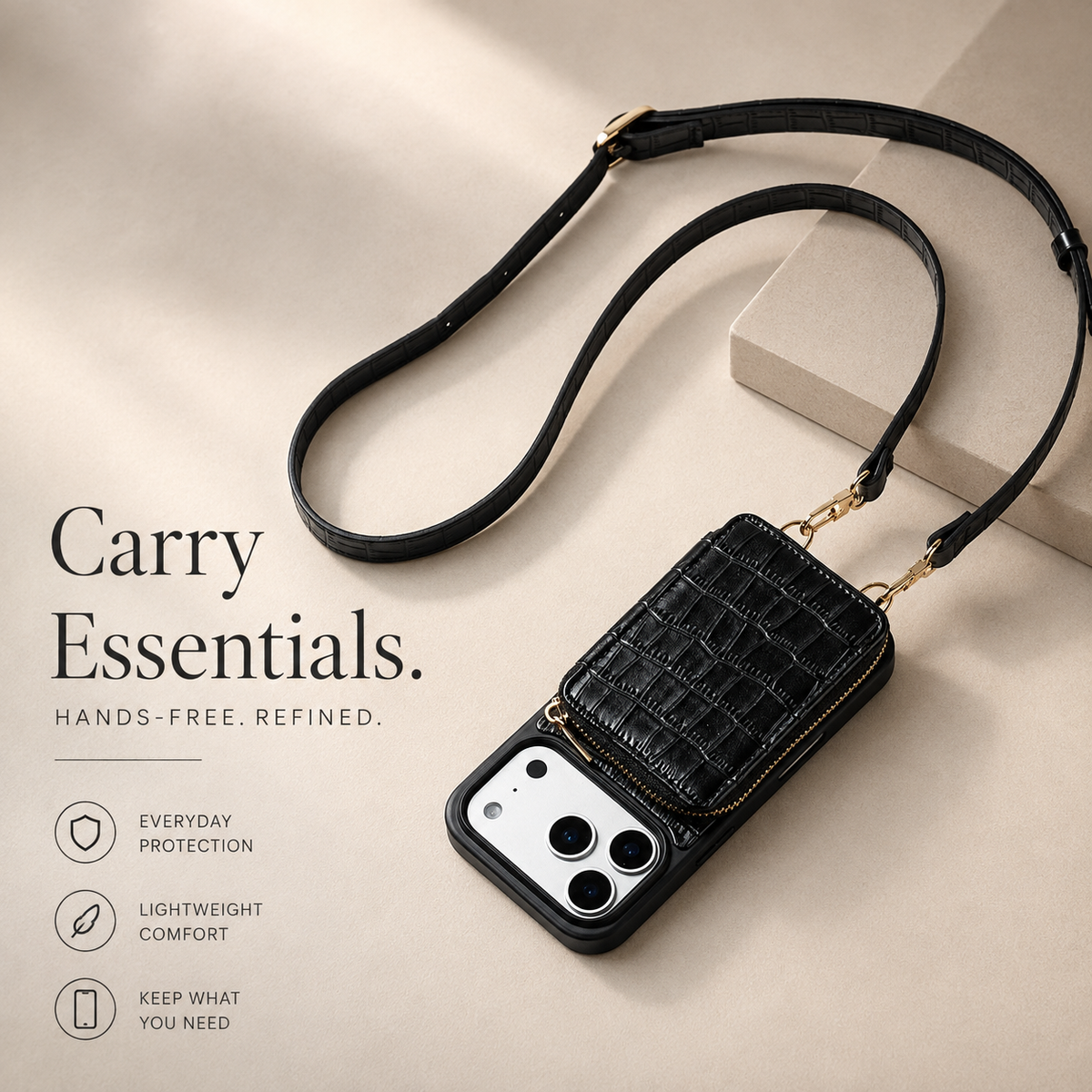 Premium iPhone Case Protective Wallet Cover Camera Lens Protection Crocodile Pattern Leather Crossbody Lanyard Card Holder Anti Fingerprint Slim Fit