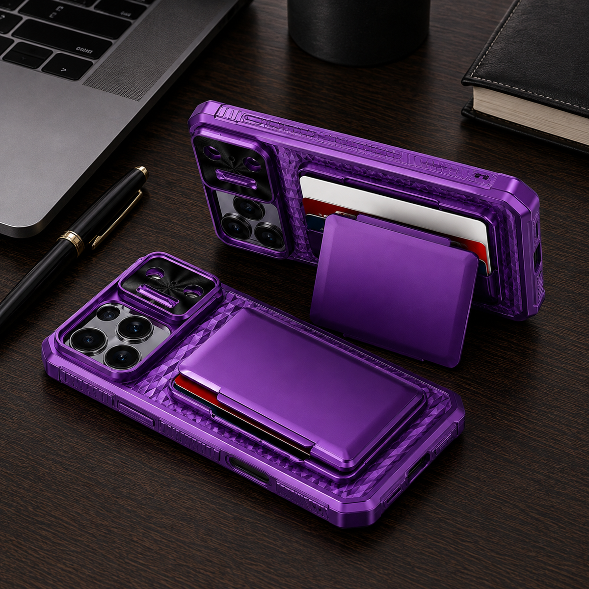 Premium iPhone Case Wallet Card Holder Sliding Camera Cover Shockproof Dual Layer Heavy Duty Protective Cover Stand Full Coverage Anti Scratch Design