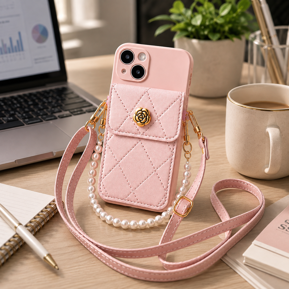 Premium iPhone Case Wallet MagSafe Compatible Crossbody Strap Protective Cover Card Holder Shockproof Pearl Strap Camera Protection Slim Luxury Design
