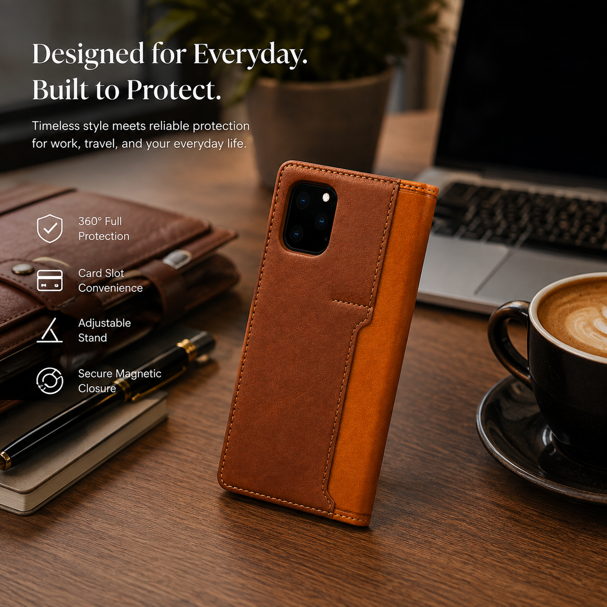 Premium iPhone Case Wallet MagSafe Compatible Leather Flip Cover Card Holder SIM Card Storage Shockproof Protective Full Body Stand Design