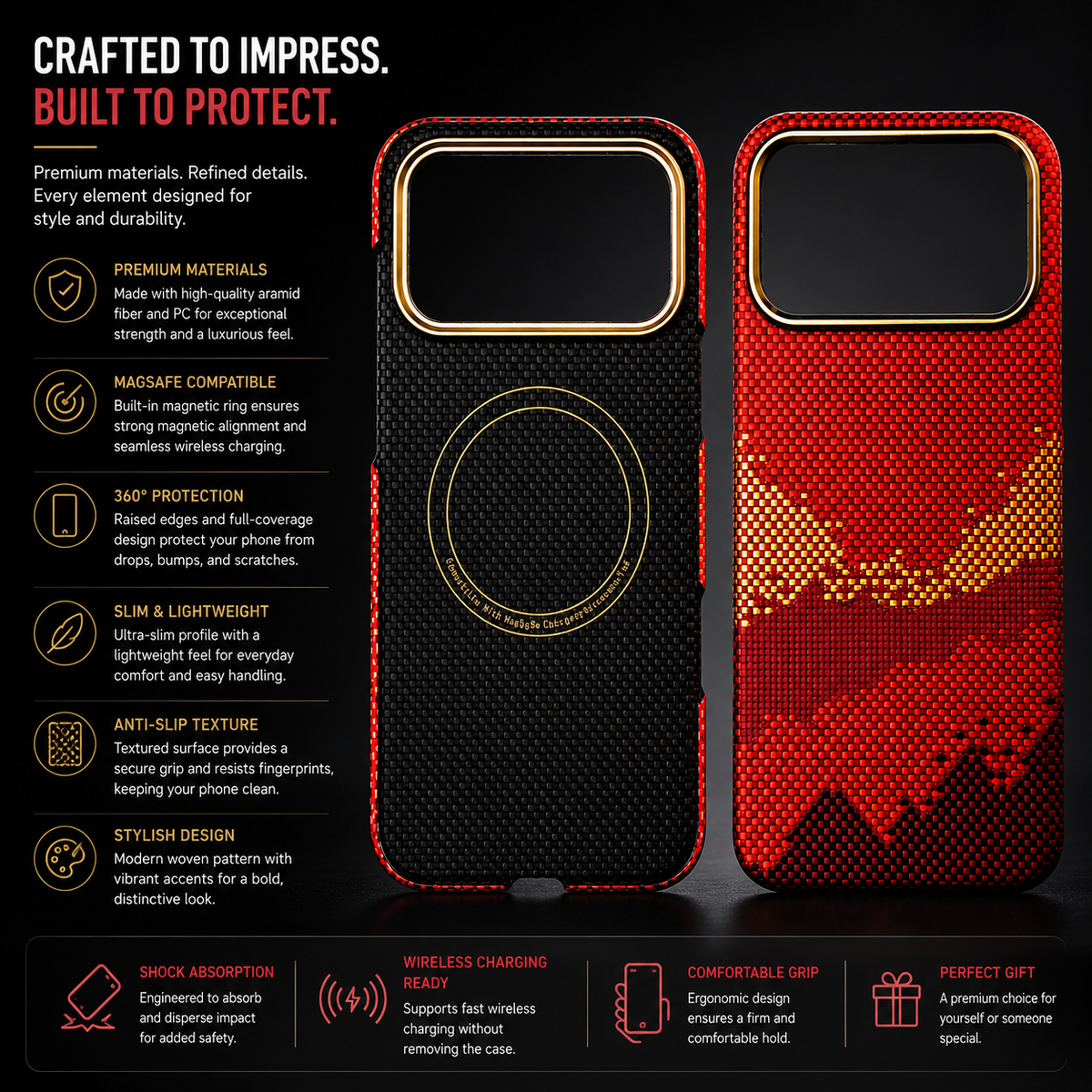 Premium iPhone Case MagSafe Compatible Real Carbon Fiber Aramid Kevlar Protective Cover Ultra Thin Shockproof Matte Anti Fingerprint Full Coverage Design