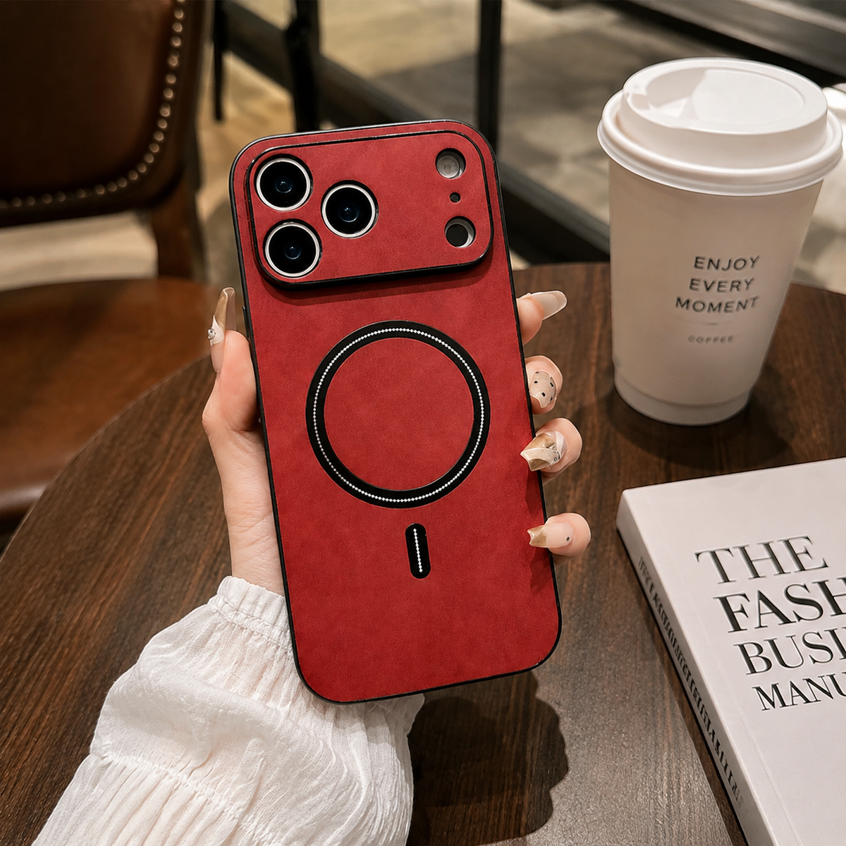 Premium iPhone Case MagSafe Compatible Leather Shockproof Protective Cover Magnetic Wireless Charging Slim Full Coverage Camera Lens Protection Anti Scratch