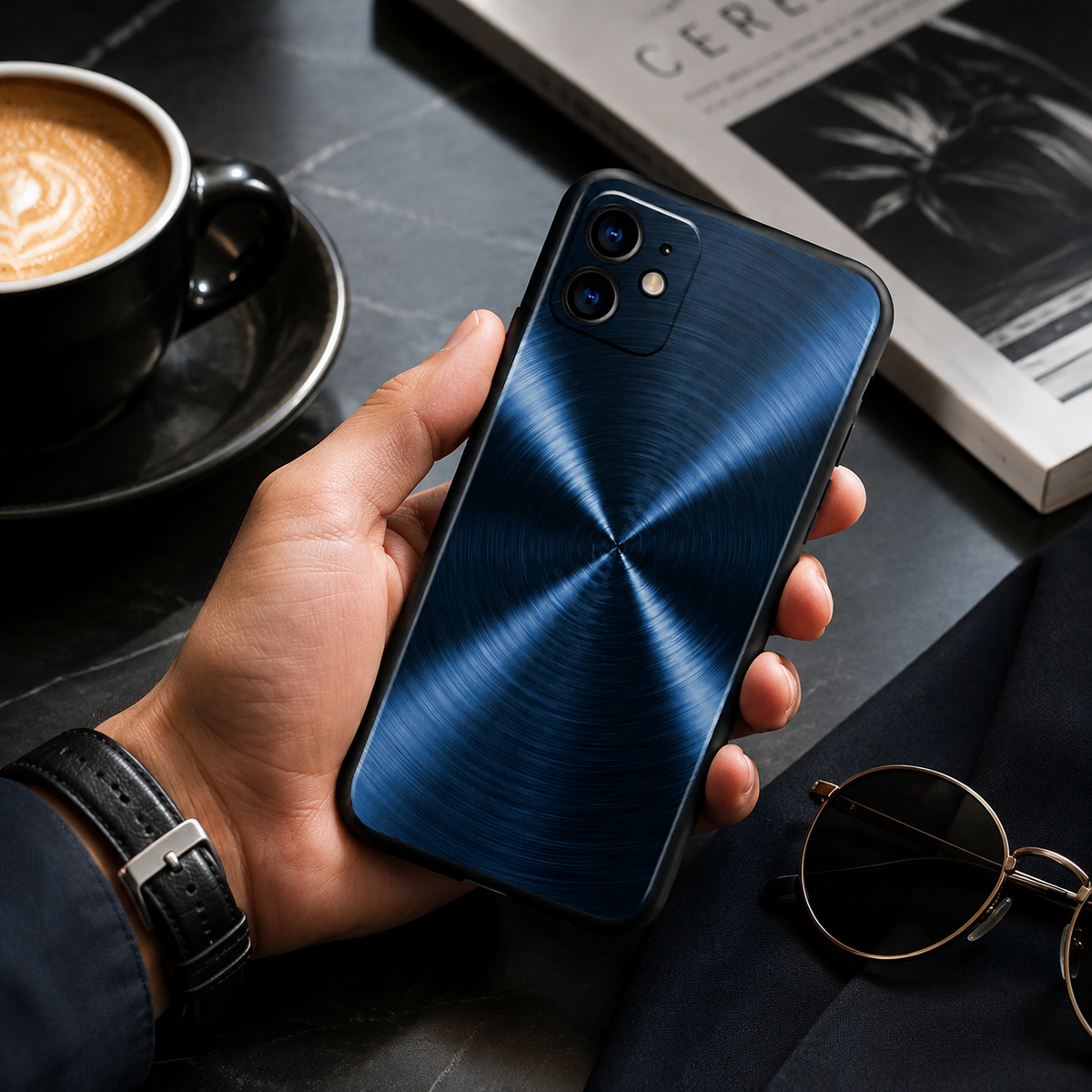 Premium iPhone Case Red Blue Metal TPU Cover Seawater Texture Shockproof Slim Protective Case Stylish Lightweight Design