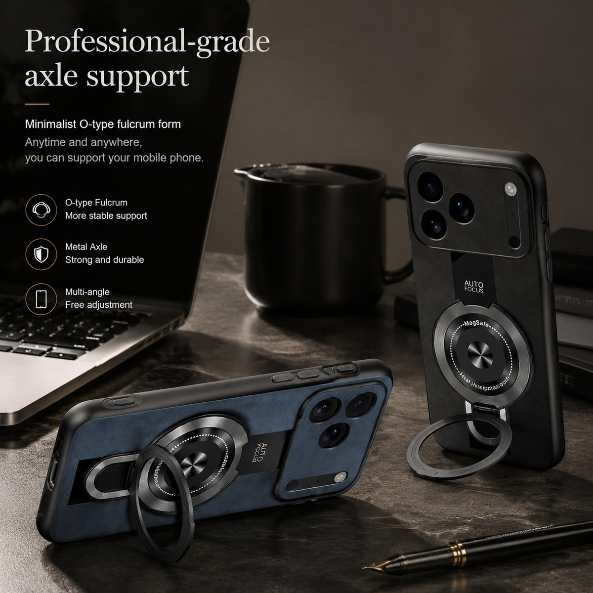 Premium iPhone Case MagSafe Compatible Matte Fiber Shockproof Protective Cover Magnetic Ring Stand Camera Lens Protection Slim Full Coverage