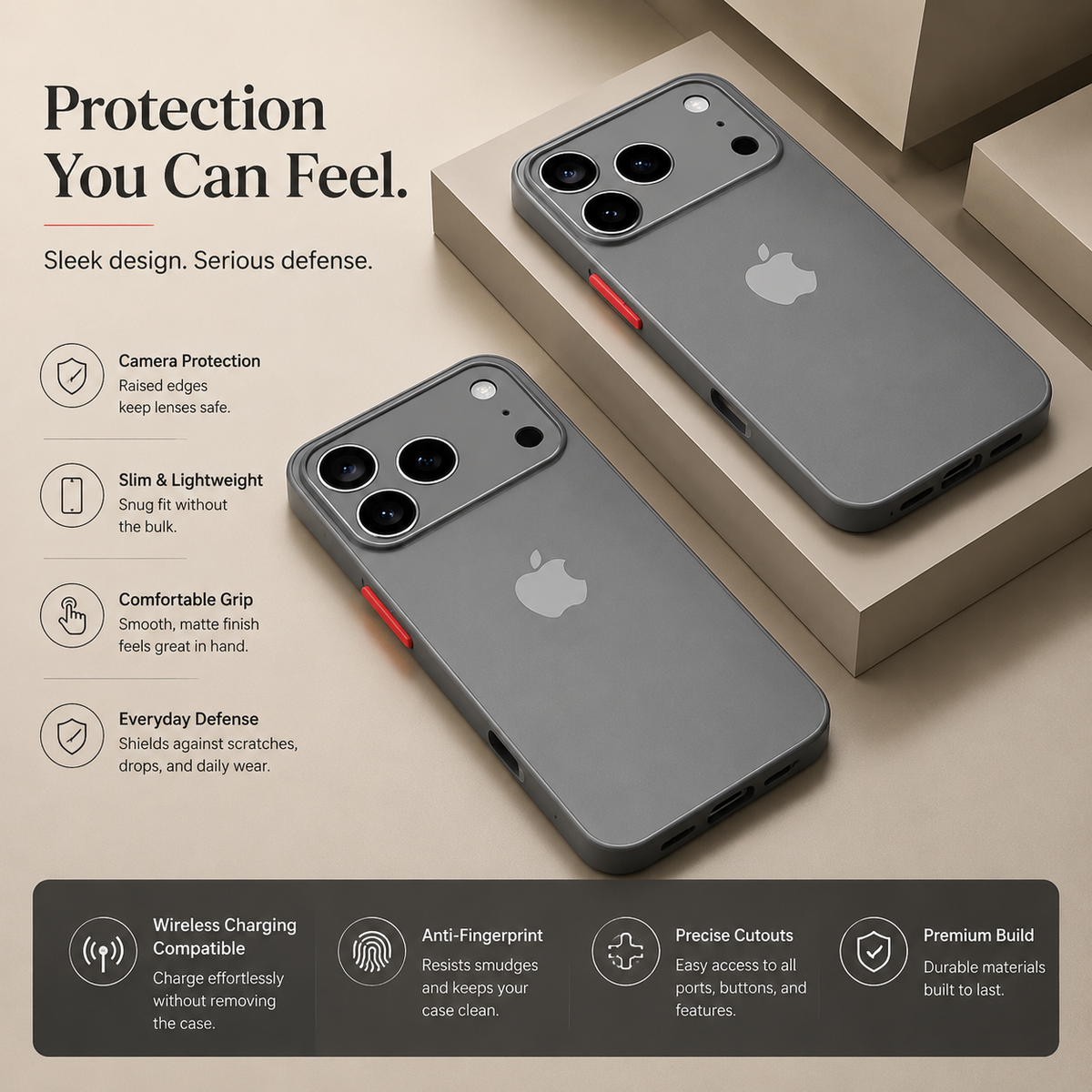 Premium iPhone Case Translucent Armor Shockproof Bumper Cover Matte Protective PC TPU Anti Fingerprint Anti Scratch Slim Full Coverage