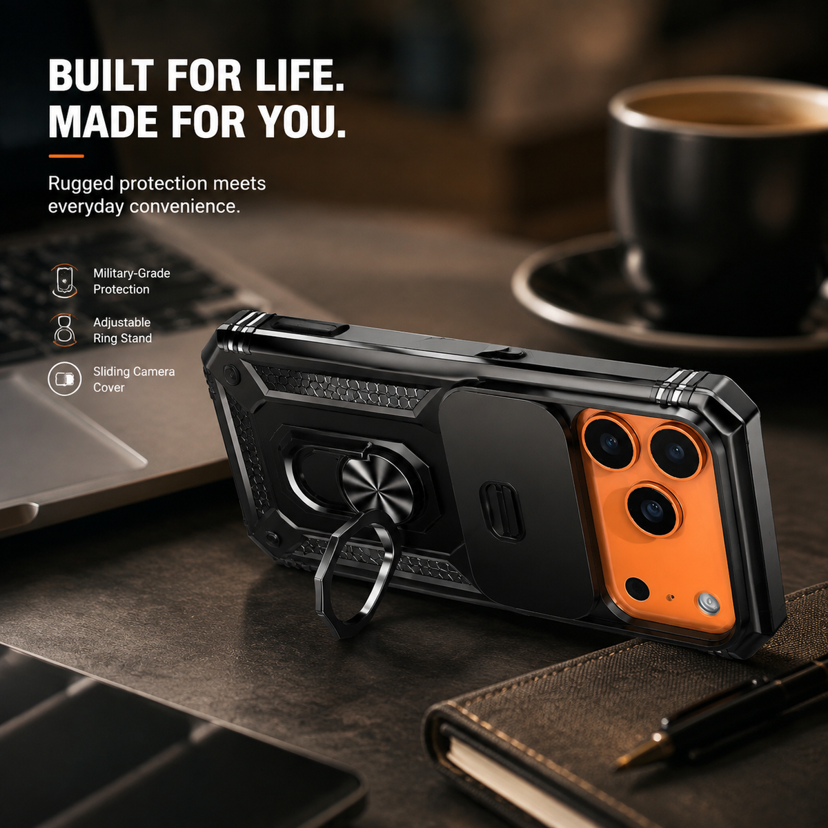 Premium iPhone Case Magnetic Armor Shockproof Protective Cover 360 Degree Rotating Ring Holder Camera Lens Protection Anti Scratch Full Coverage