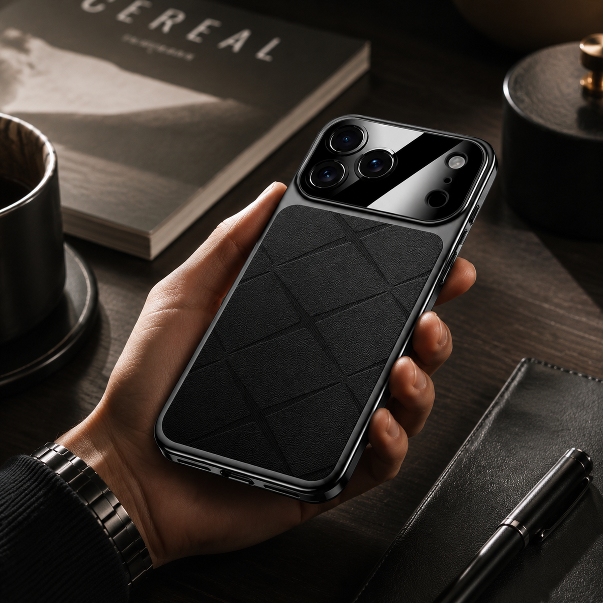 Premium iPhone Case Luxury Leather Frame Plating Protective Cover Shockproof Bumper Camera Lens Protection Anti Scratch Slim Full Coverage
