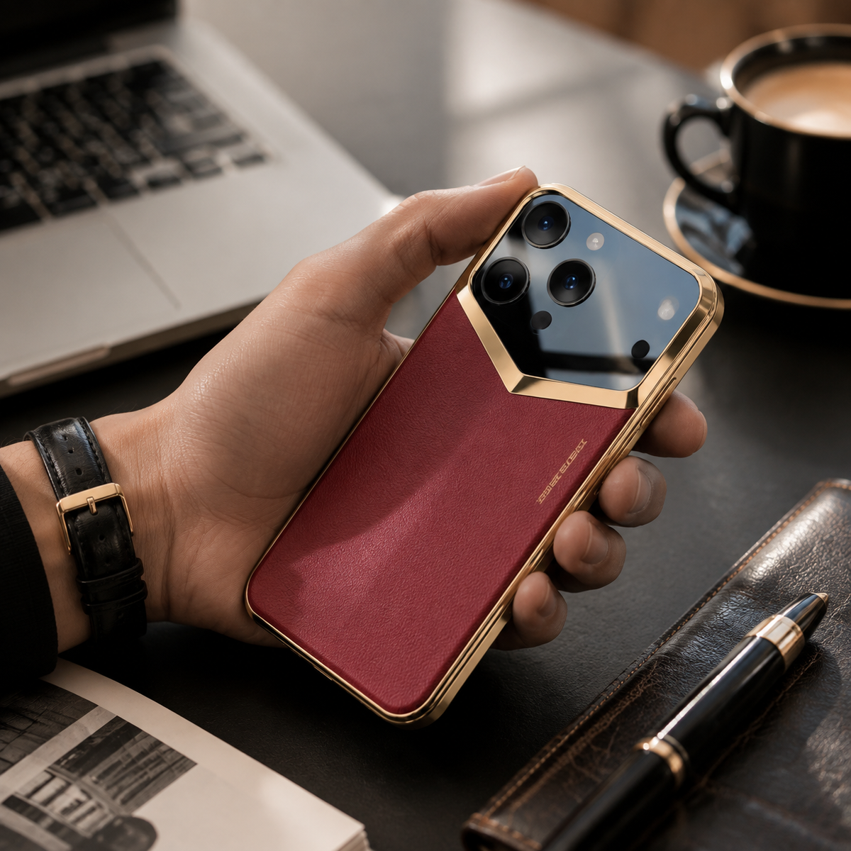 Premium iPhone Case Electroplated Leather Protective Cover Shockproof Hard Shell Camera Lens Protection Anti Fingerprint Anti Scratch Slim Full Coverage