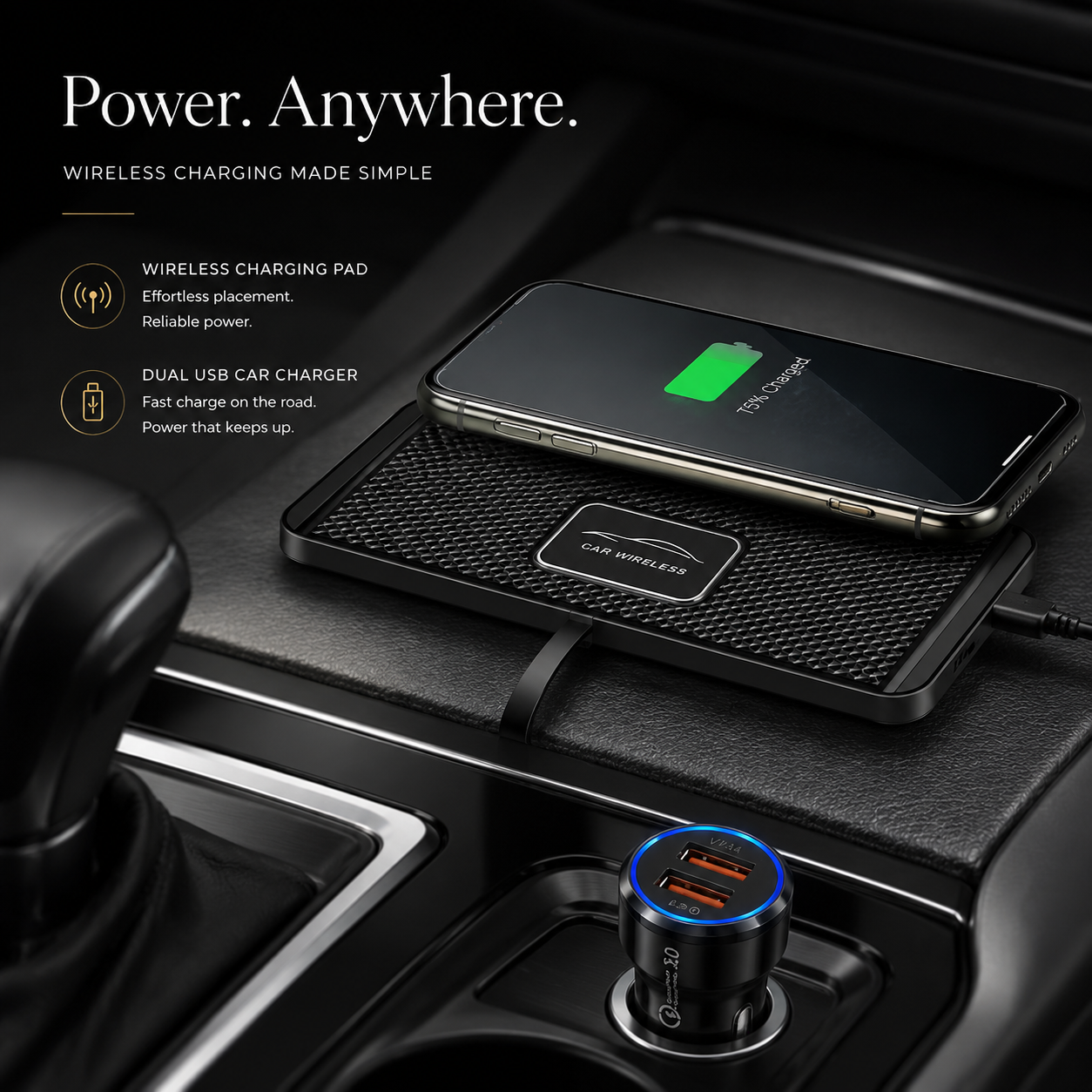 Premium Wireless Car Charger 15W Fast Wireless Charging Dashboard Phone Charging Pad Anti-Slip Silicone Cradle Dock Compatible with iPhone