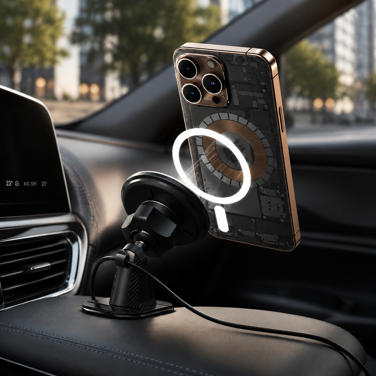 Premium Magnetic Wireless Car Phone Holder Fast Wireless Charging Car Mount 360° Rotating Dashboard Air Vent Mount MagSafe Compatible Compatible with iPhone
