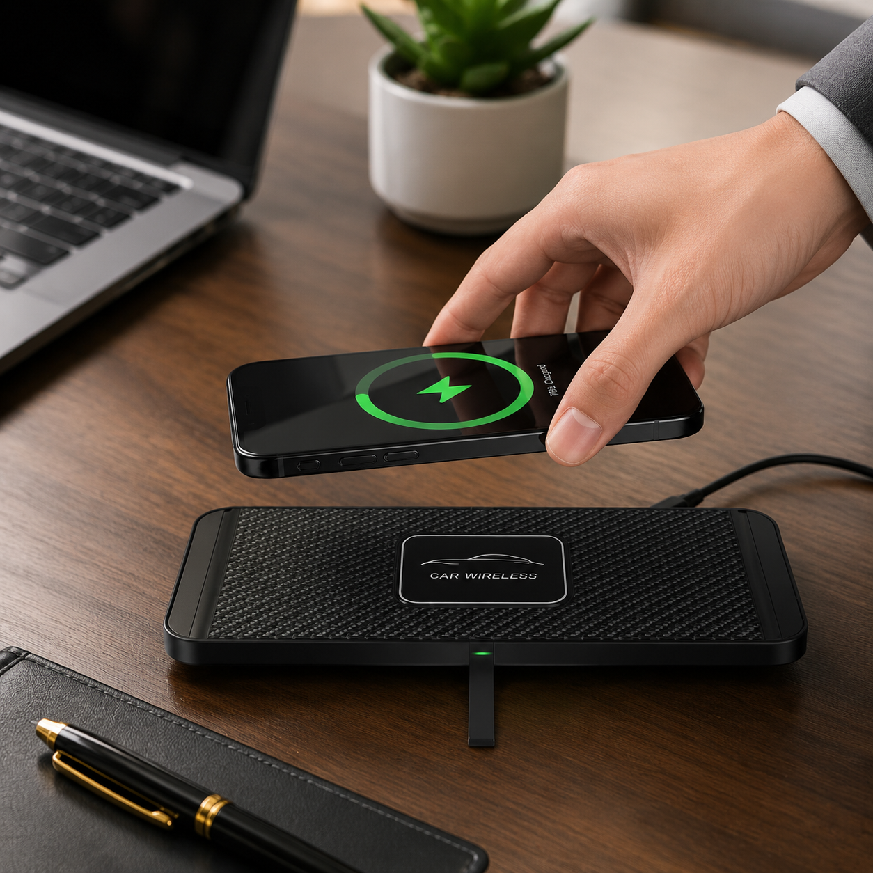 Premium Wireless Car Charger 15W Fast Wireless Charging Dashboard Phone Charging Pad Anti-Slip Silicone Cradle Dock Compatible with iPhone