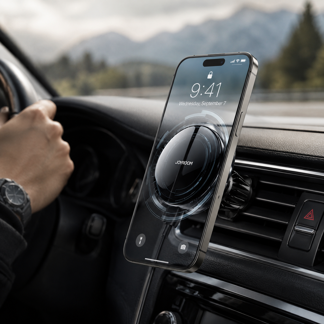 Premium Magnetic Wireless Car Phone Holder Fast Wireless Charging Car Mount 360° Rotating Dashboard Air Vent Mount MagSafe Compatible Compatible with iPhone